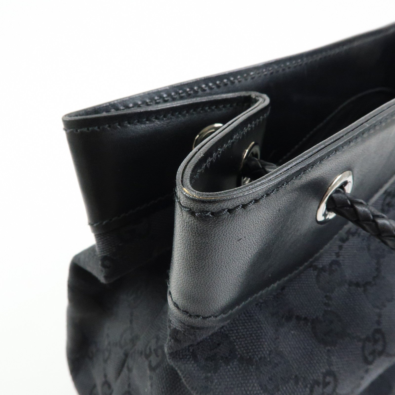 GUCCI GG Canvas Leather Shoulder Bag Tote Bag Black 109141