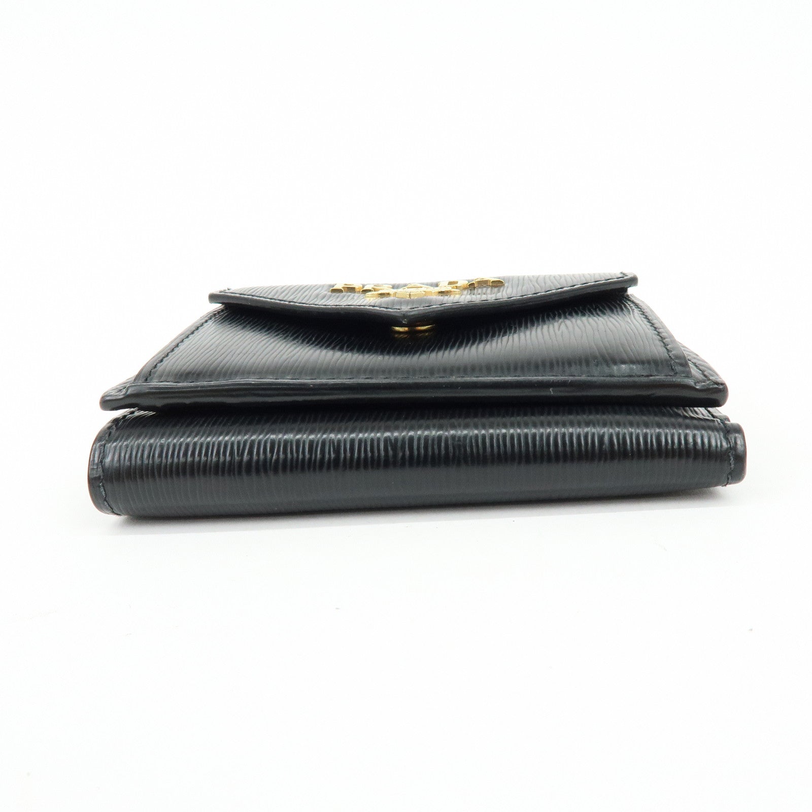 PRADA Vitello Move Leather Tri-fold Compact Wallet Black 1MH021
