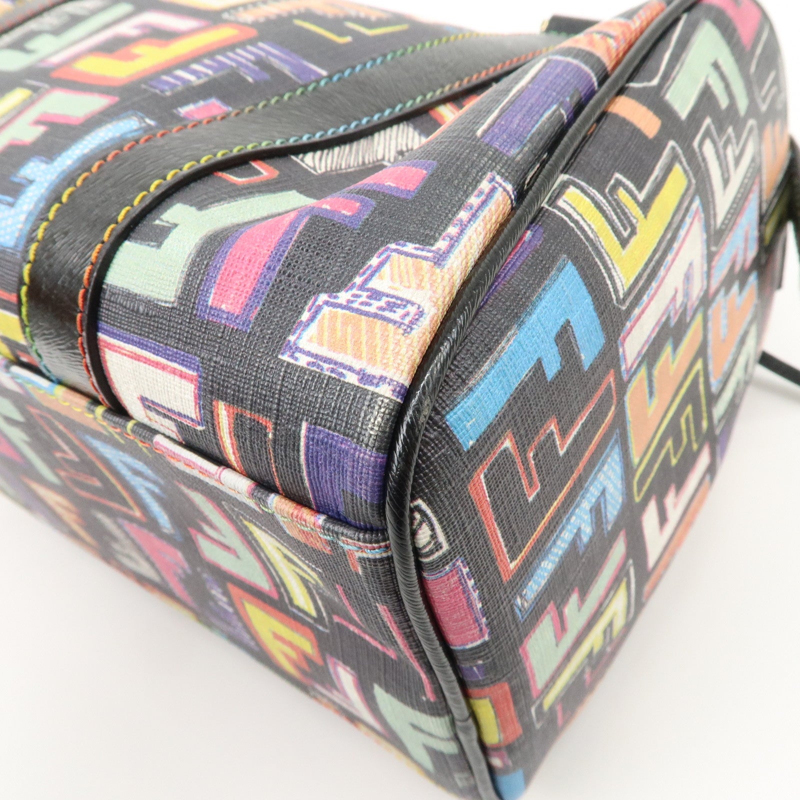 FENDI Zucca PVC Leather Mini Boston Bag Hand Bag Multi Color 8BL068 Used