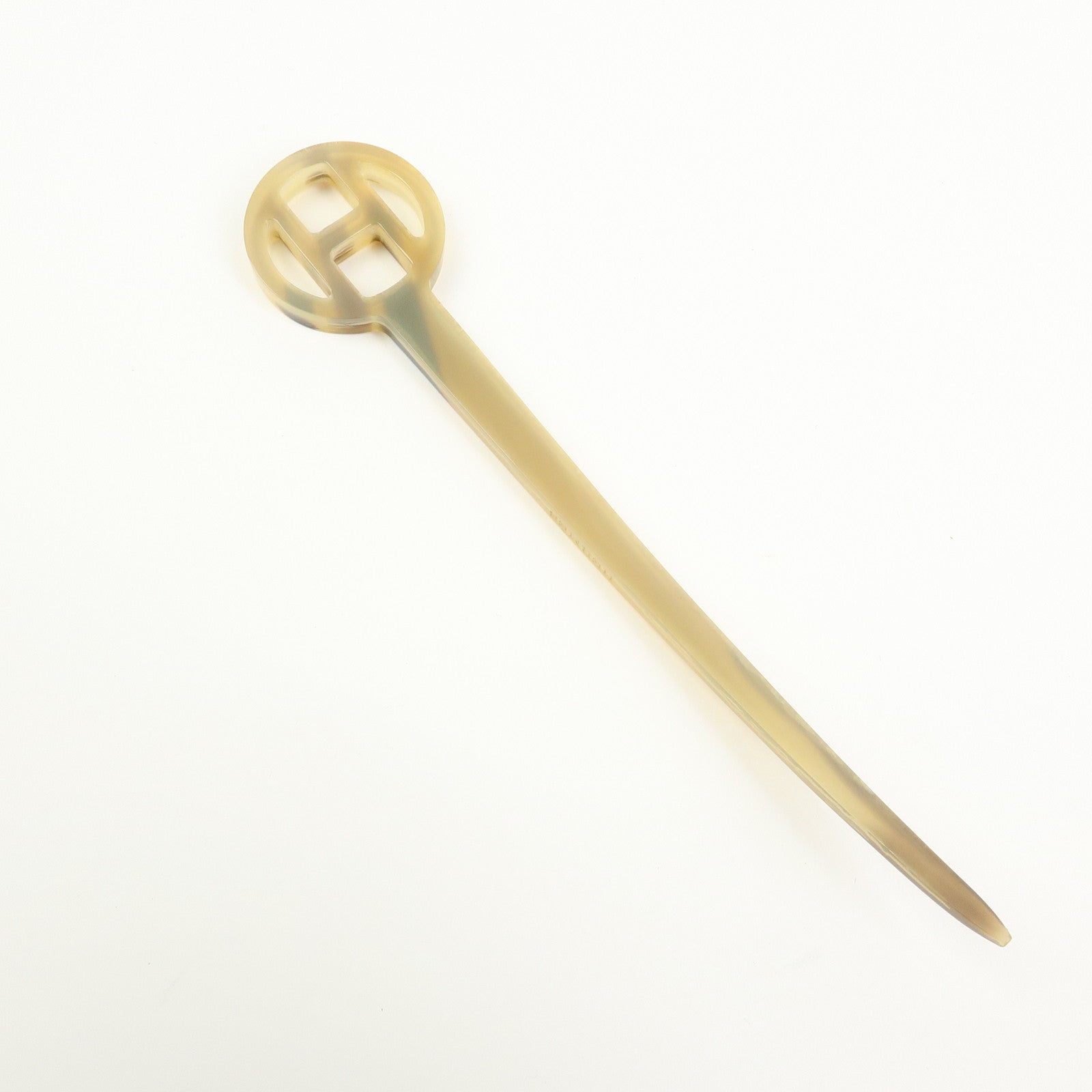 Hermes Rocaille Buffalo Horn Hair Stick Pin H Logo Beige Brown