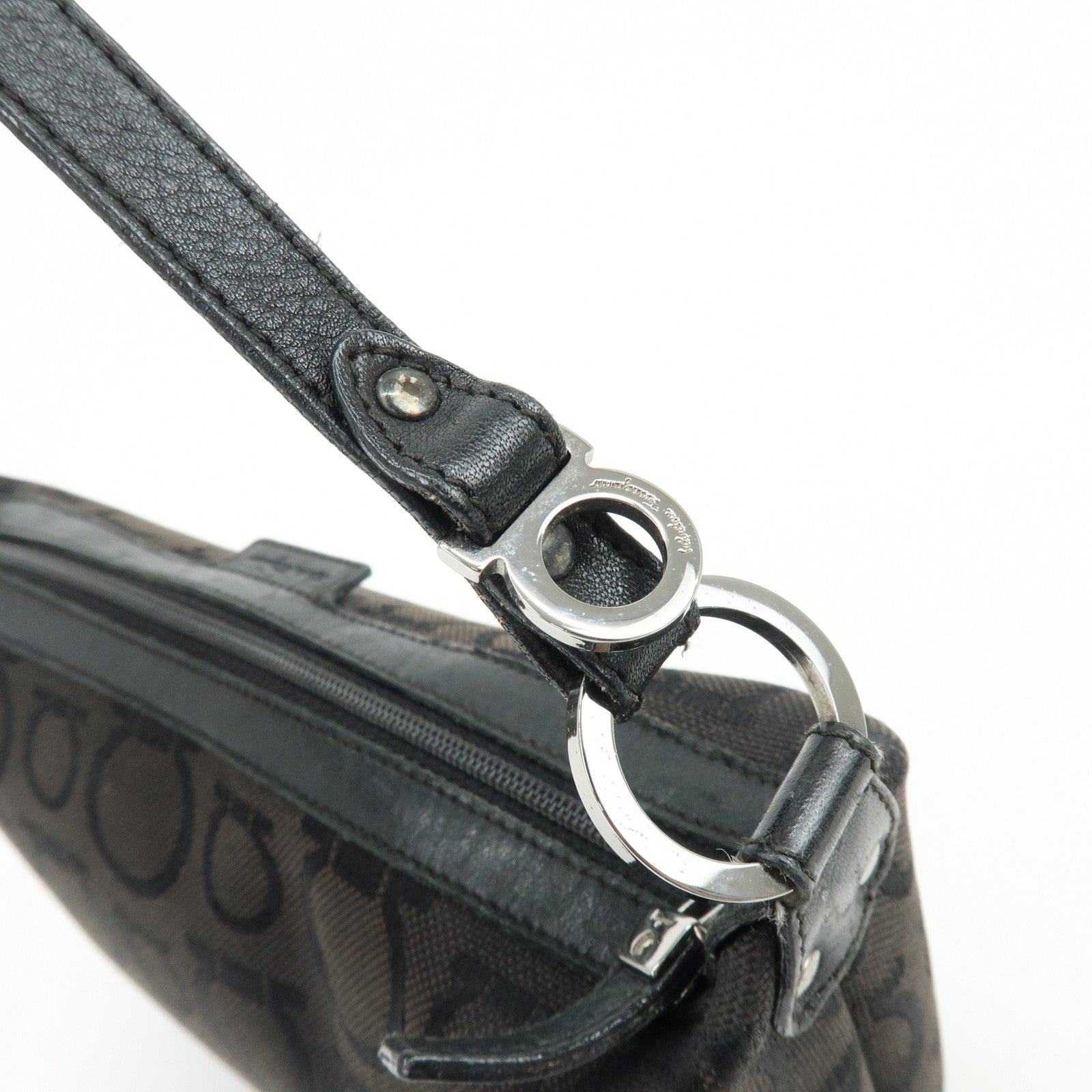 Ferragamo Gancini Canvas Leather Hand Bag Accessory Pouch Black