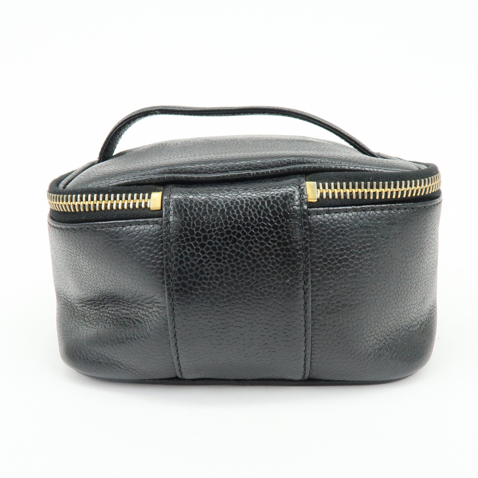CHANEL COCO Mark Caviarskin Cosmetic Pouch Makeup Case Black