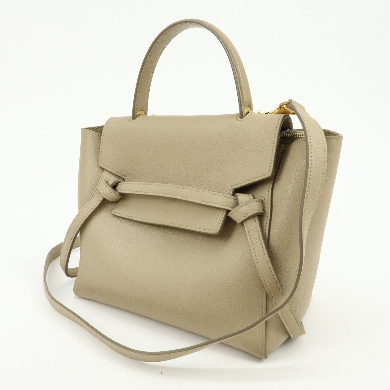 CELINE Belt Bag Leather 2WAY Bag Hand Bag Shoulder Bag Greige