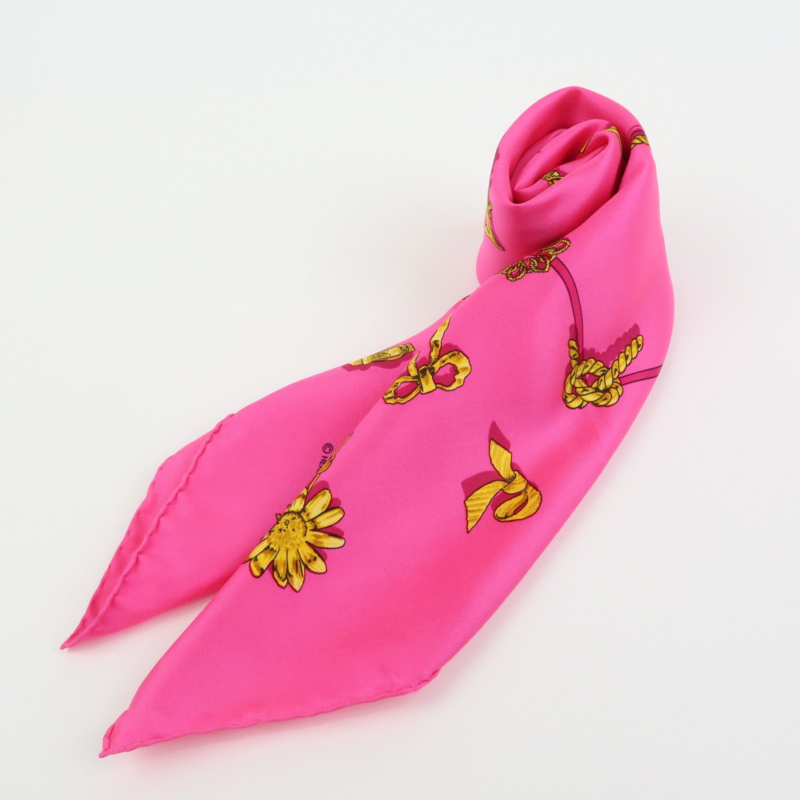 HERMES Carre 90 Silk 100% Scarf Clips Pink Gold