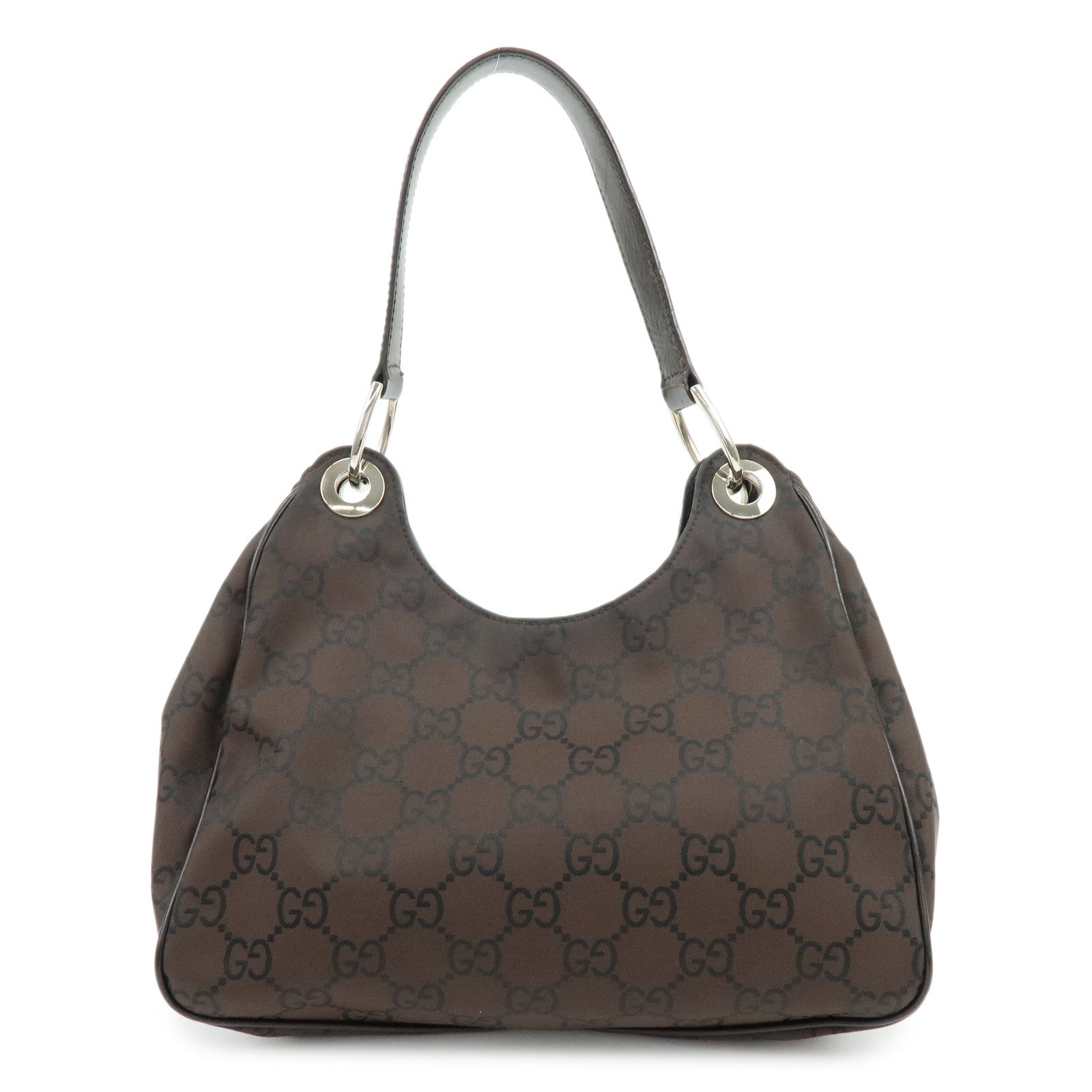 GUCCI GG Nylon Leather Shoulder Bag Hand Bag Dark Brown 257265