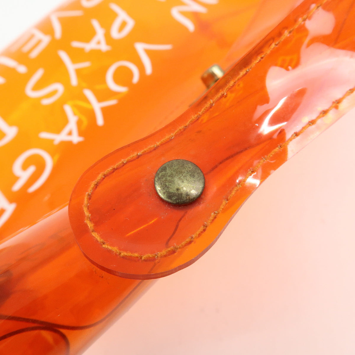 HERMES Vinyl Kelly Clear Hand Bag Transparent Orange