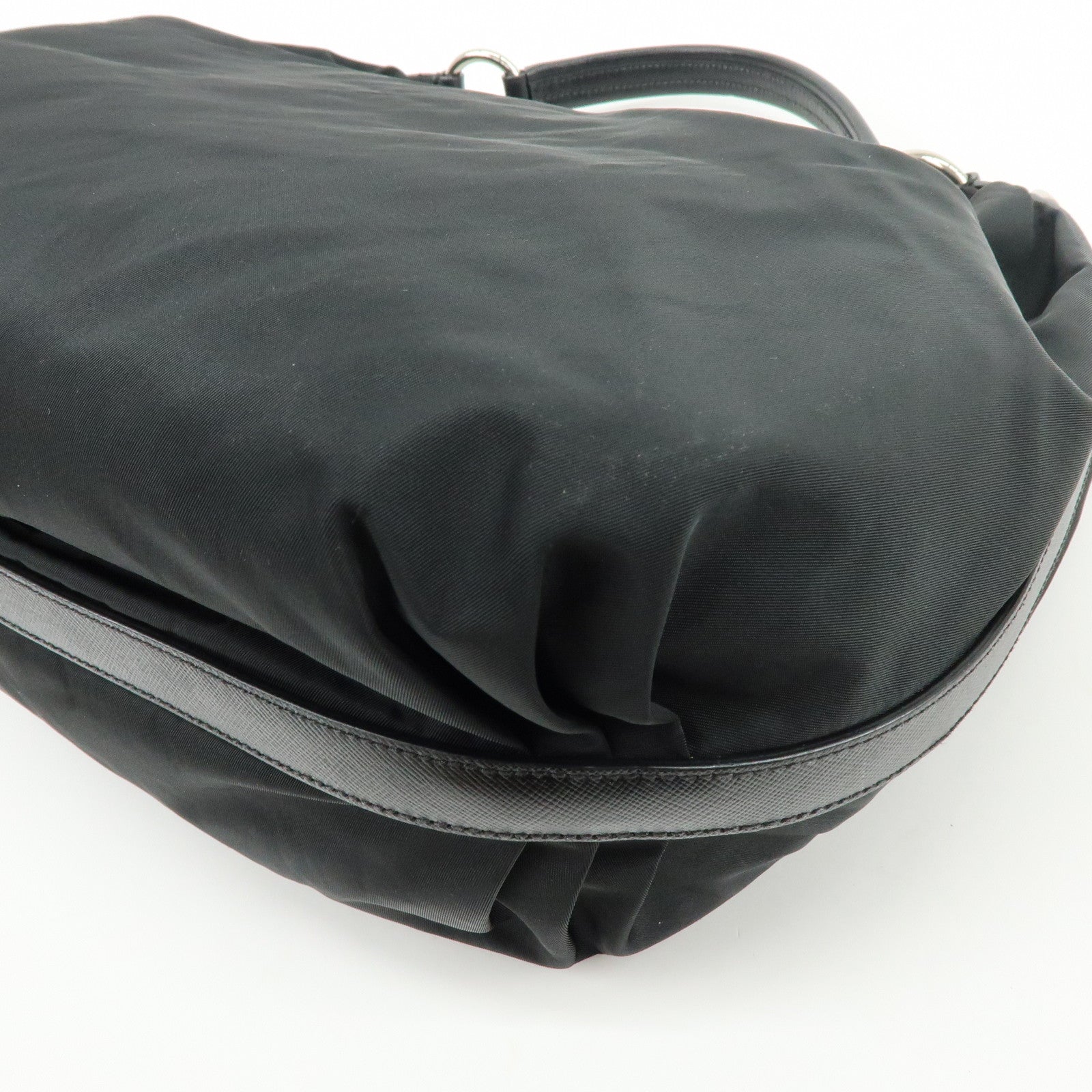 PRADA Triangle Logo Nylon Saffiano Leather Shoulder Bag Black BR3291