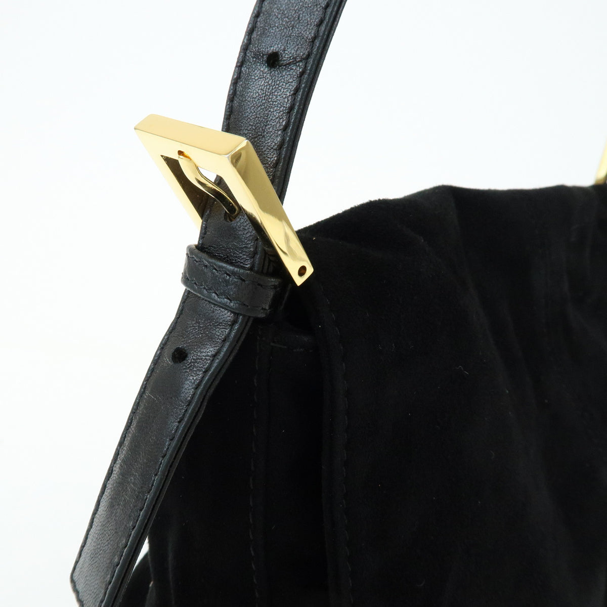 FENDI Mamma Baguette Suede Leather Shoulder Bag Black 26325