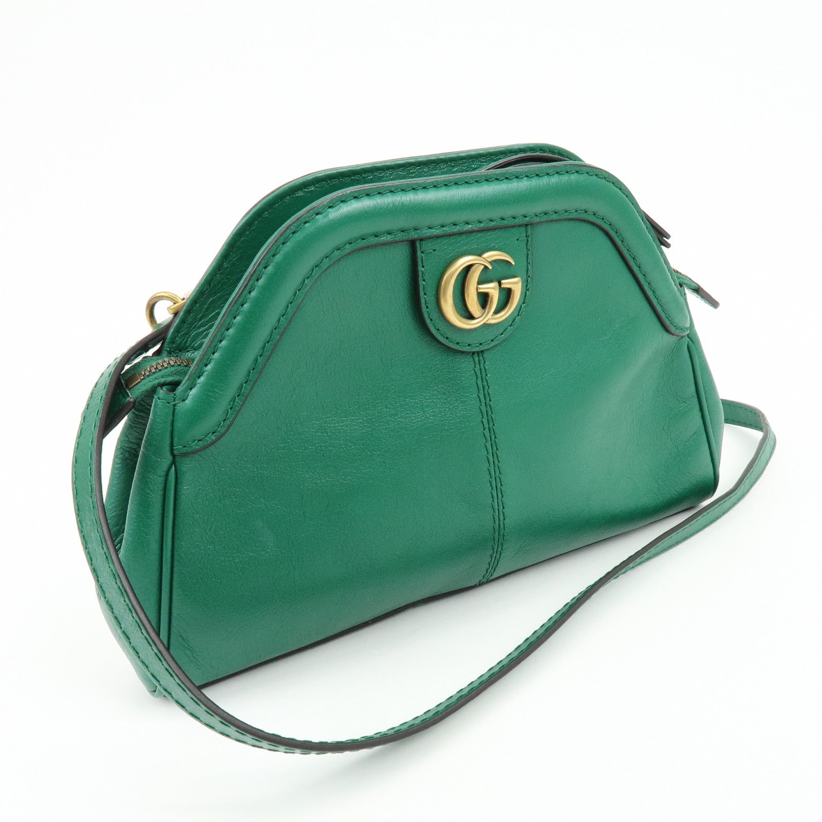 GUCCI Animalier Double G Small Cat Head Shoulder Bag Green 524620