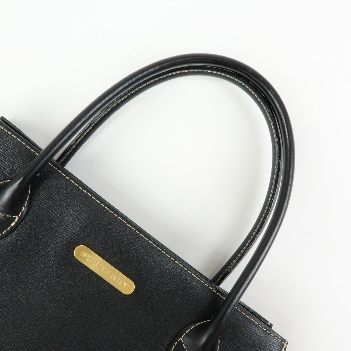 BURBERRY Nova Plaid Leather Hand Bag Tote Bag Side Belt Black