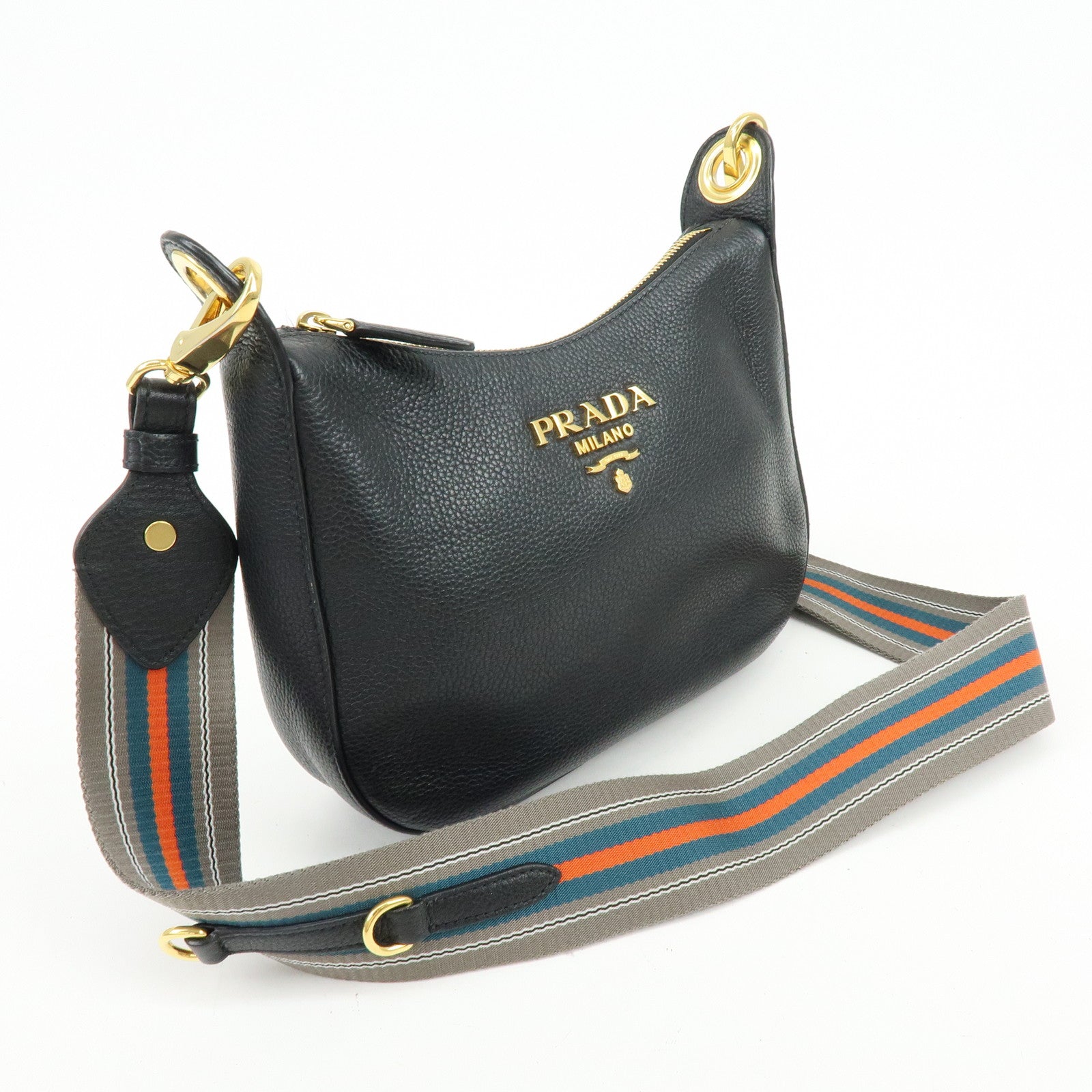 PRADA Vitello Phenix Leather Shoulder Bag Crossbody Bag Black 1BC180