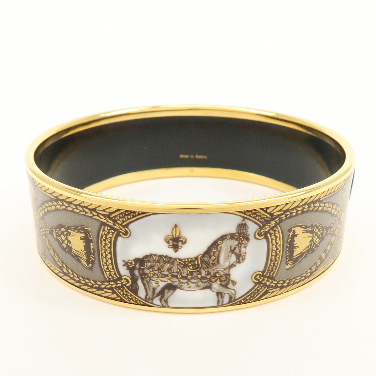 HERMES Email GM Gold Plated Bangle Bracelet Gold Grey White