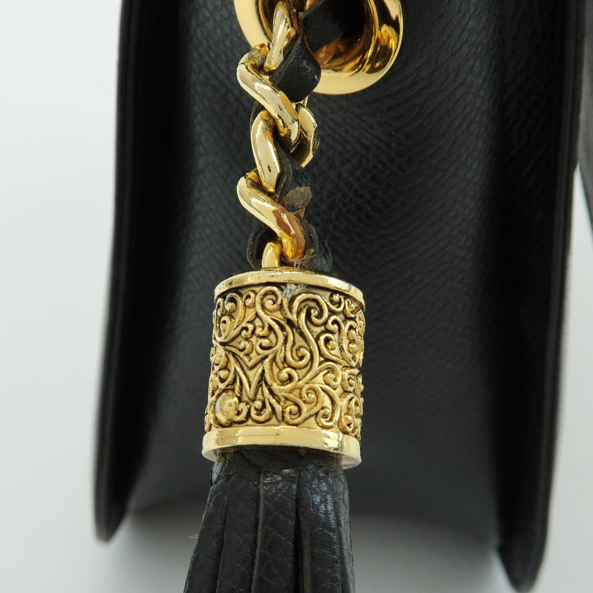 VALENTINO V Logo Leather Shoulder Bag Crossbody Bag Tassel Charm Black