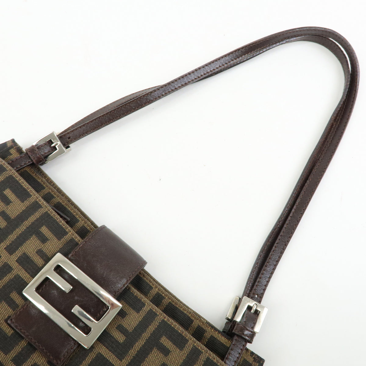 FENDI Zucca Canvas Leather Shoulder Bag Hand Bag Brown Black 26728