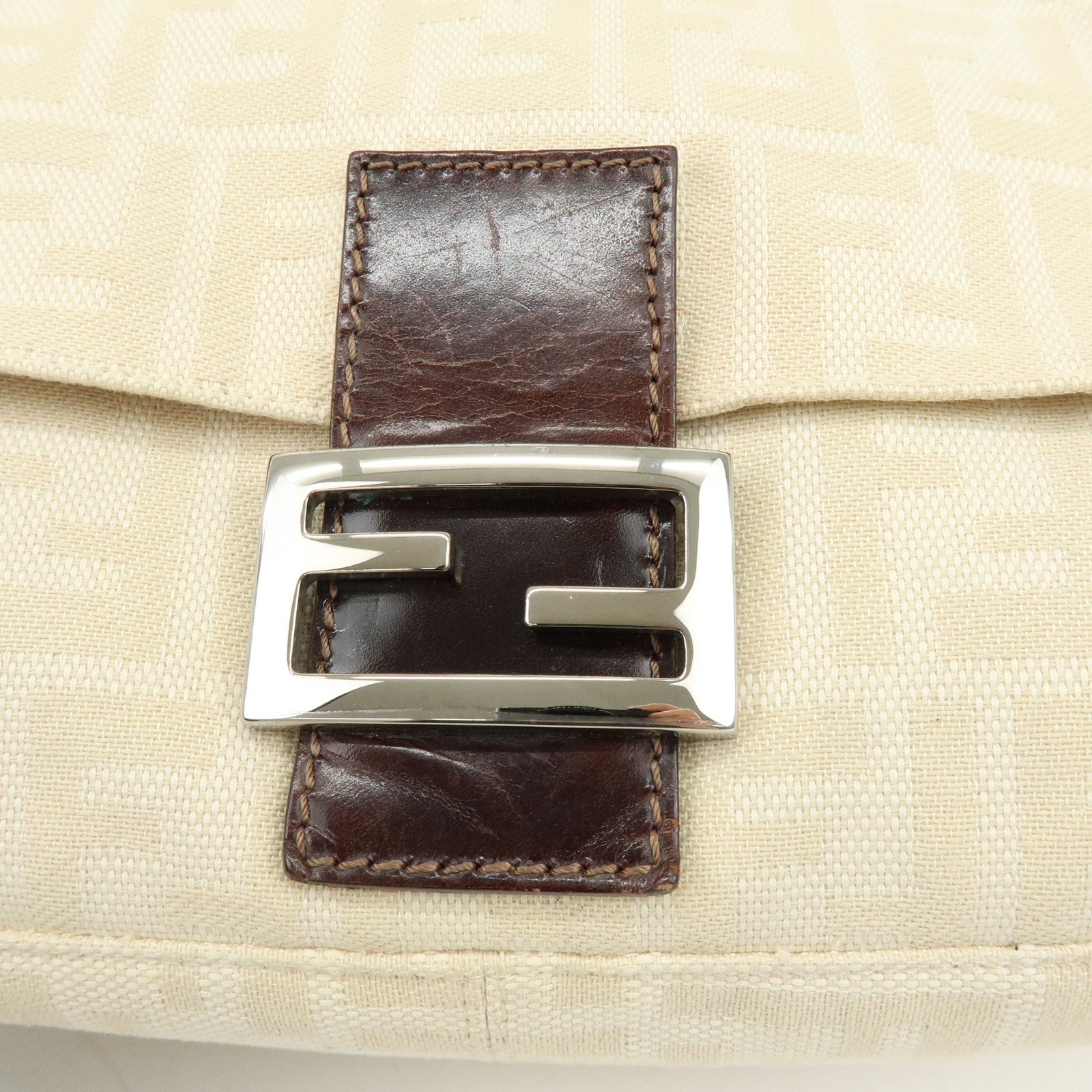 FENDI Mamma Baguette Zucca Jaquard Canvas Leather Shoulder Bag 26325