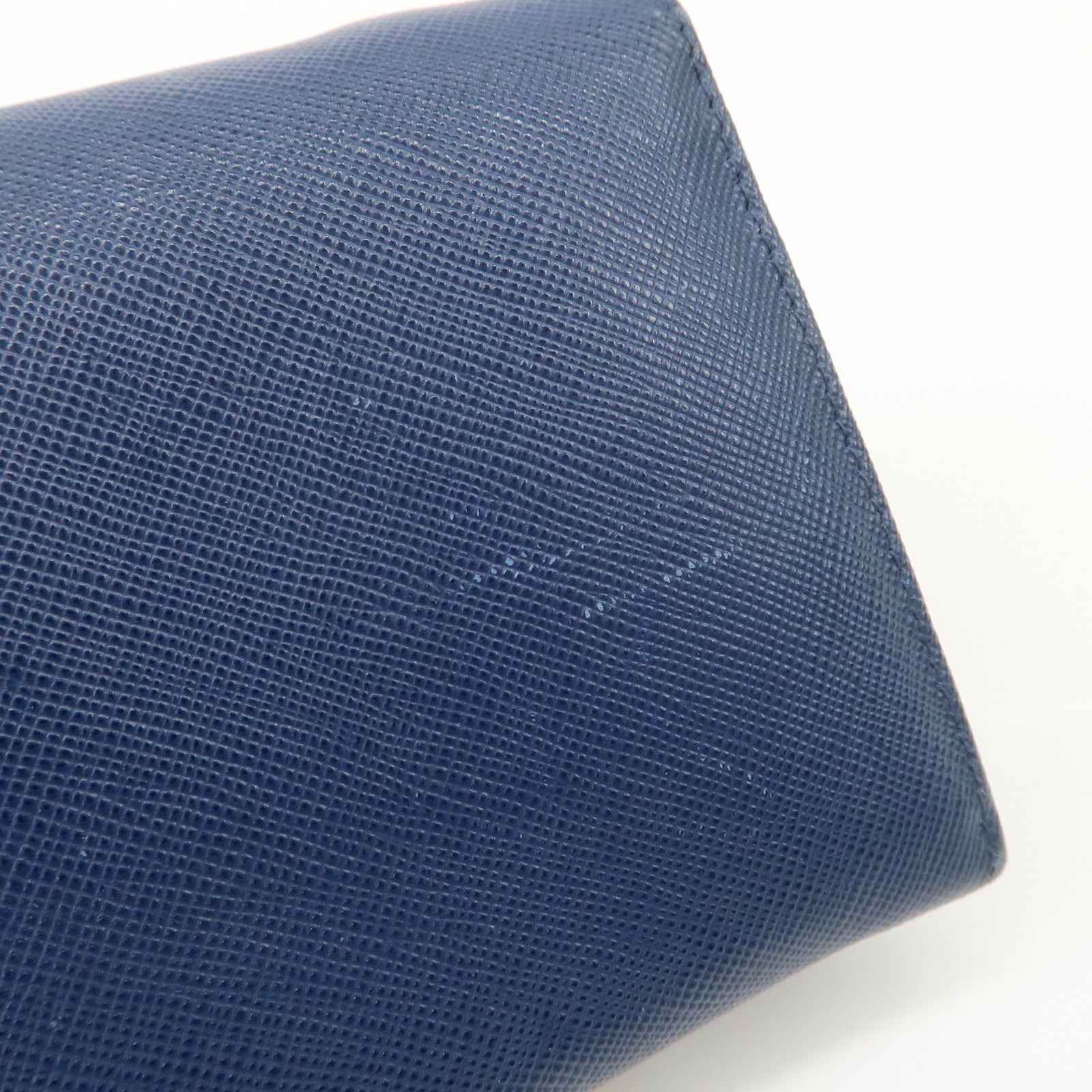 PRADA Logo Leather Chain Wallet WOC Blue Gold Hardware 1MT290 Used