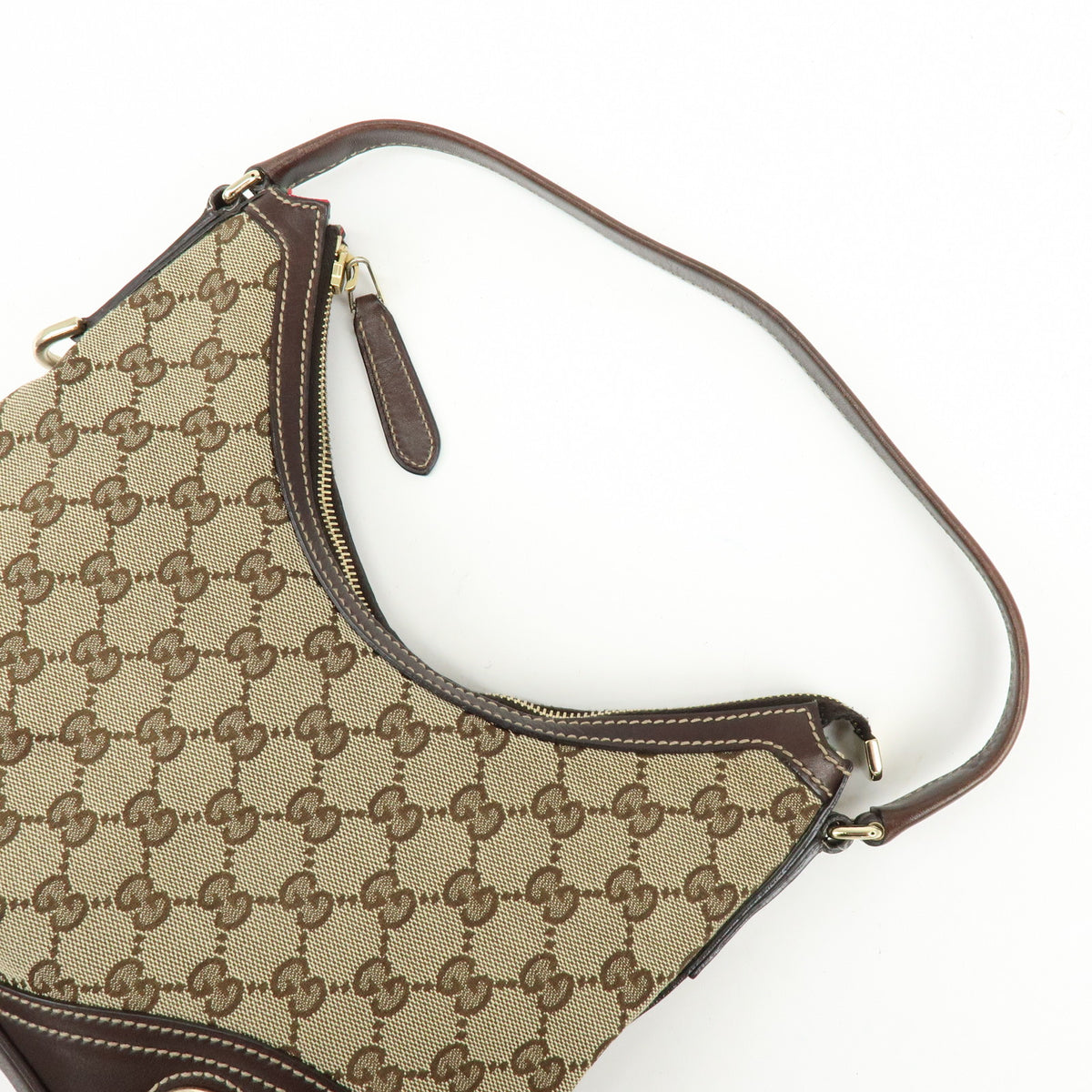 GUCCI Interlocking G Canvas Leather Shoulder Bag Hand Bag Beige Brown