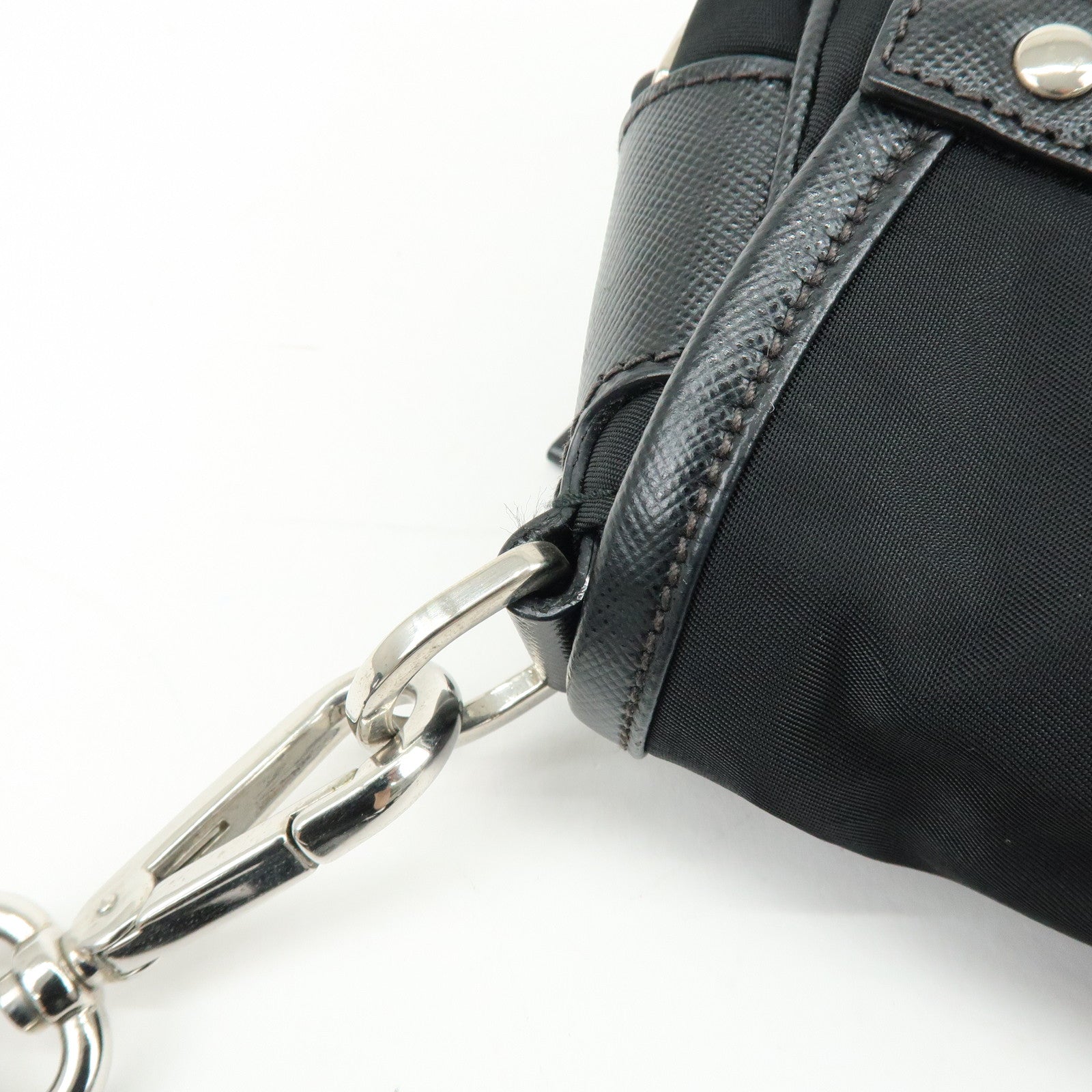 PRADA Triangle Logo Nylon Saffiano Leather Shoulder Bag Black BT0464