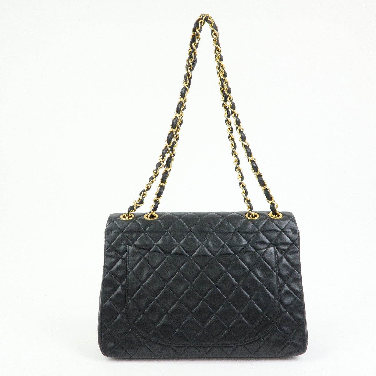 CHANEL Jumbo Matelasse 34 COCO Mark Lamb Skin Shoulder Bag Black A01094