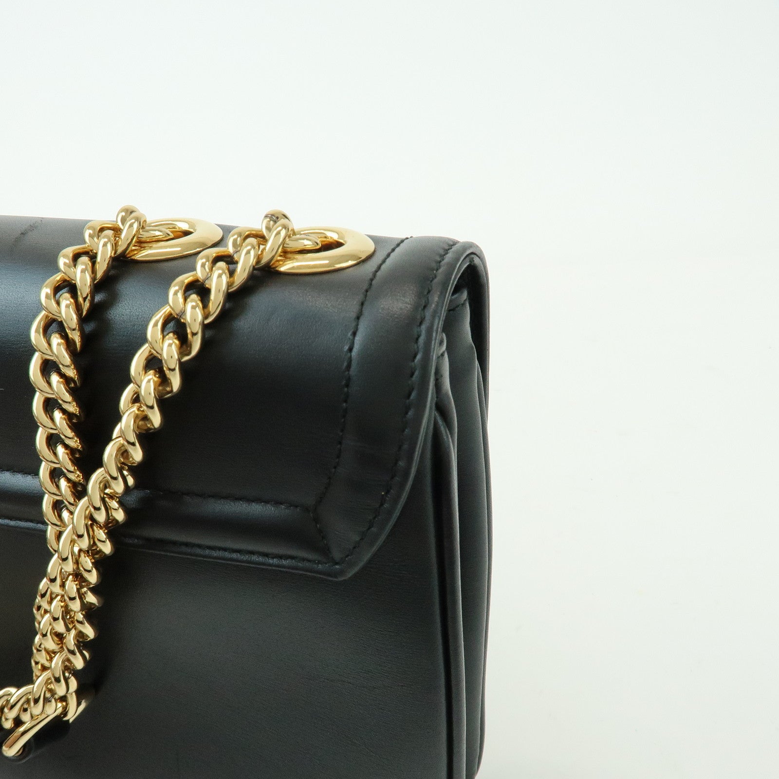 GUCCI Raja Calf Leather Rhinestone Chain Shoulder Bag Black 537241