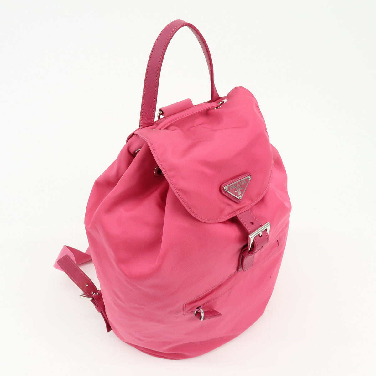 PRADA Triangle Log Nylon Leather Backpack Rucksack Pink BZ0032