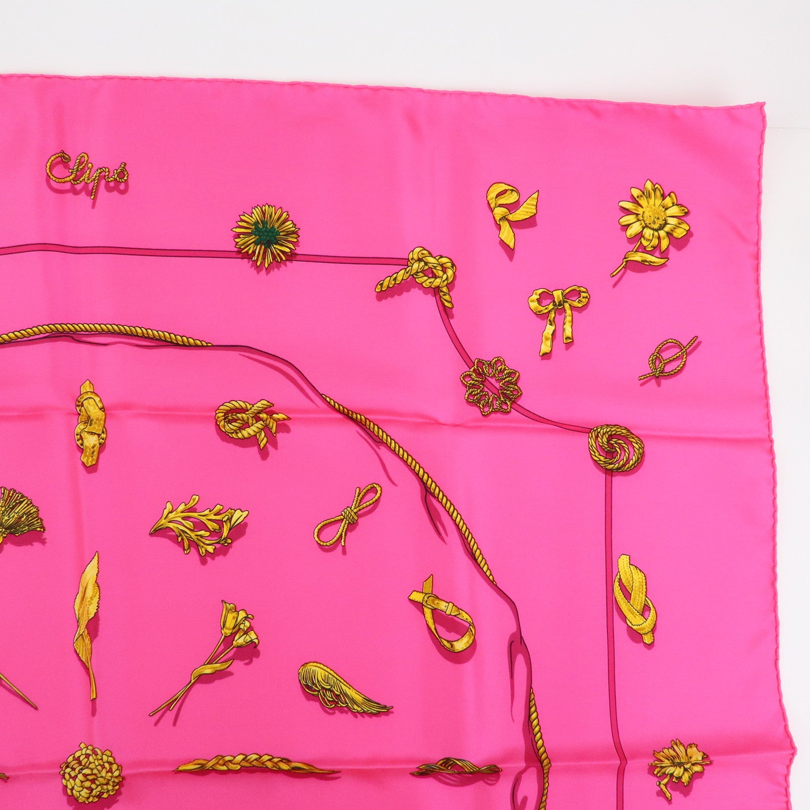 HERMES Carre 90 Silk 100% Scarf Clips Pink Gold