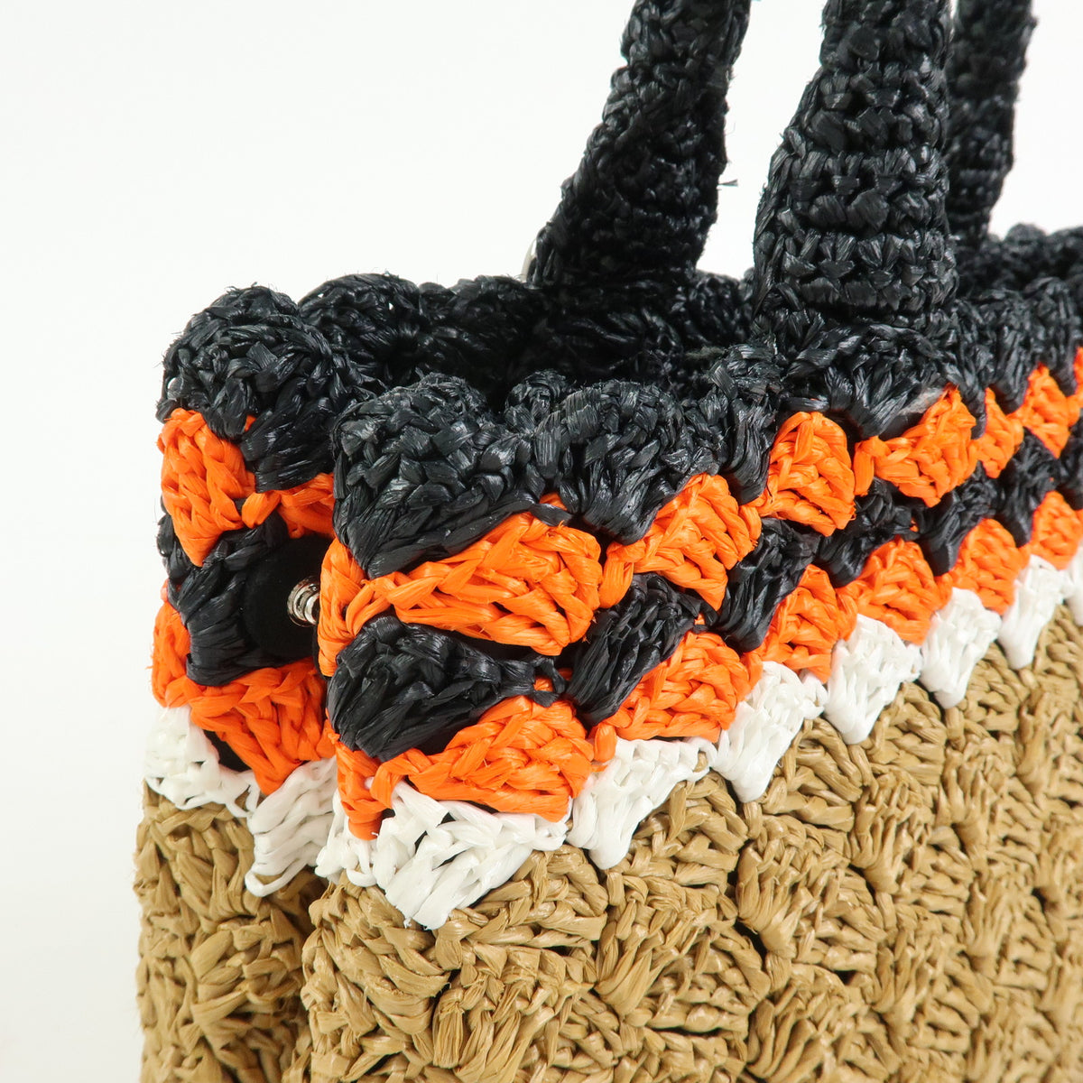 PRADA Triangle Logo Raffia 2Way Bag Tote Bag Beige Orange Black 1BG889