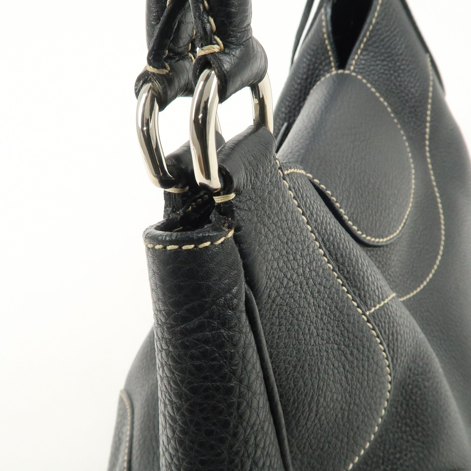 PRADA Logo Leather Shoulder Bag Hand Bag Black Silver Hardware