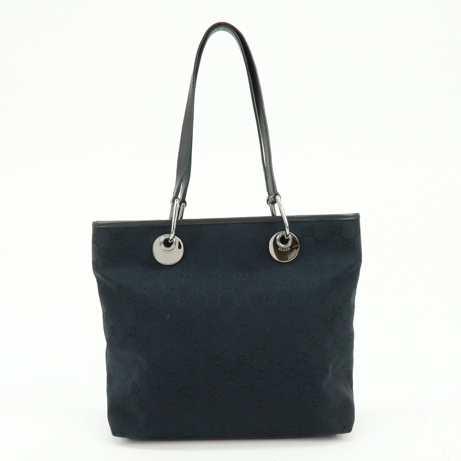 GUCCI GG Canvas Leather Tote Bag Shoulder Bag Black 139552