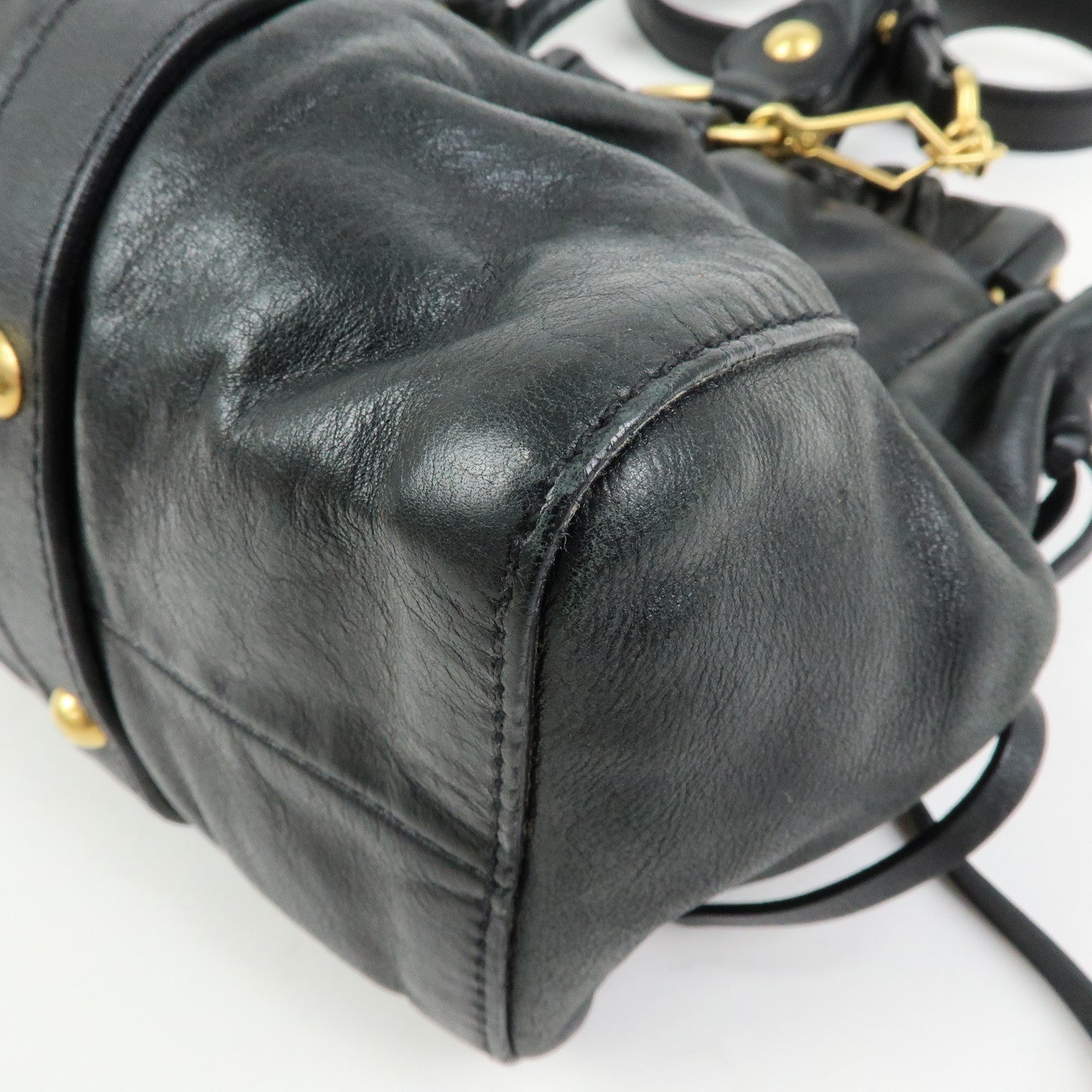 MIU MIU Vitello Lux Leather 2Way Bag Hand Bag Shoulder Bag Black