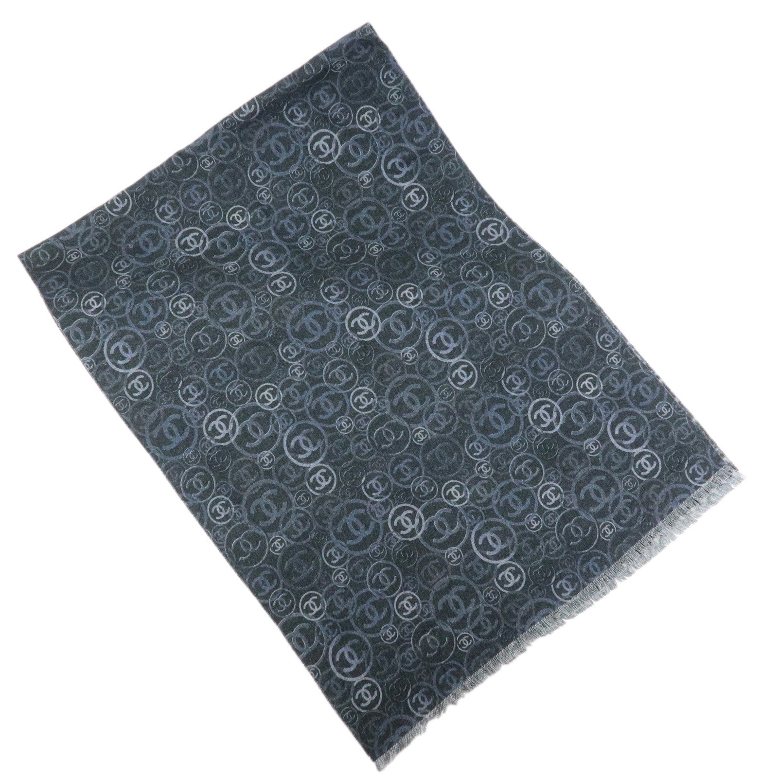 CHANEL COCO Mark Cashmere 100% Scarf Stole Shawl Navy