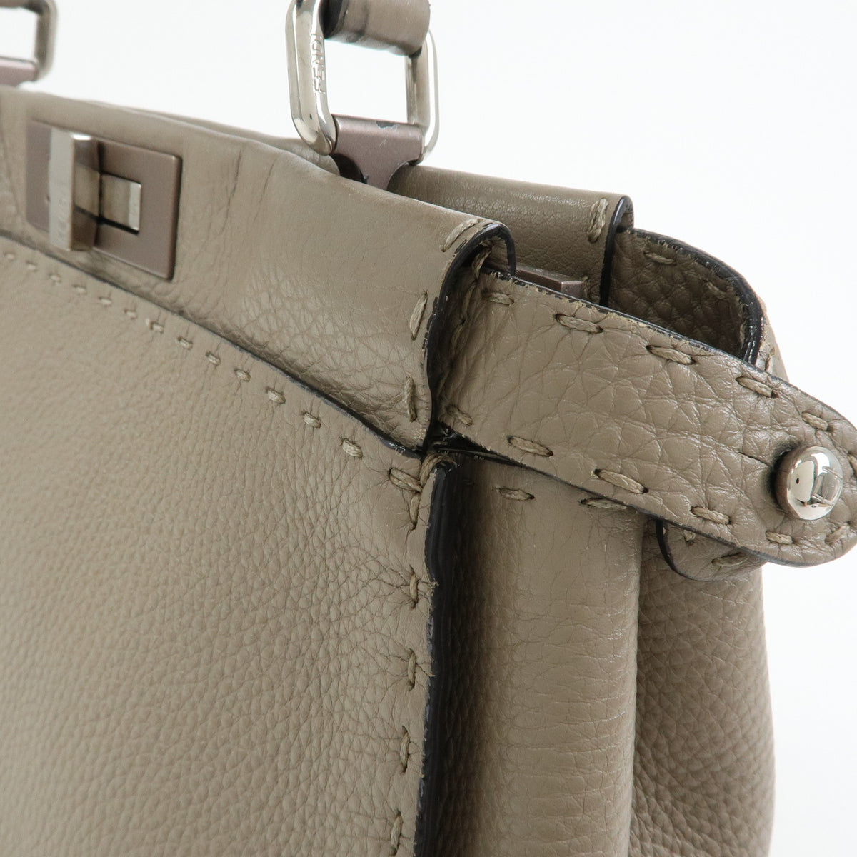 FENDI Peekaboo Medium Leather 2Way Bag Hand Shoulder Bag Greige 8BN290