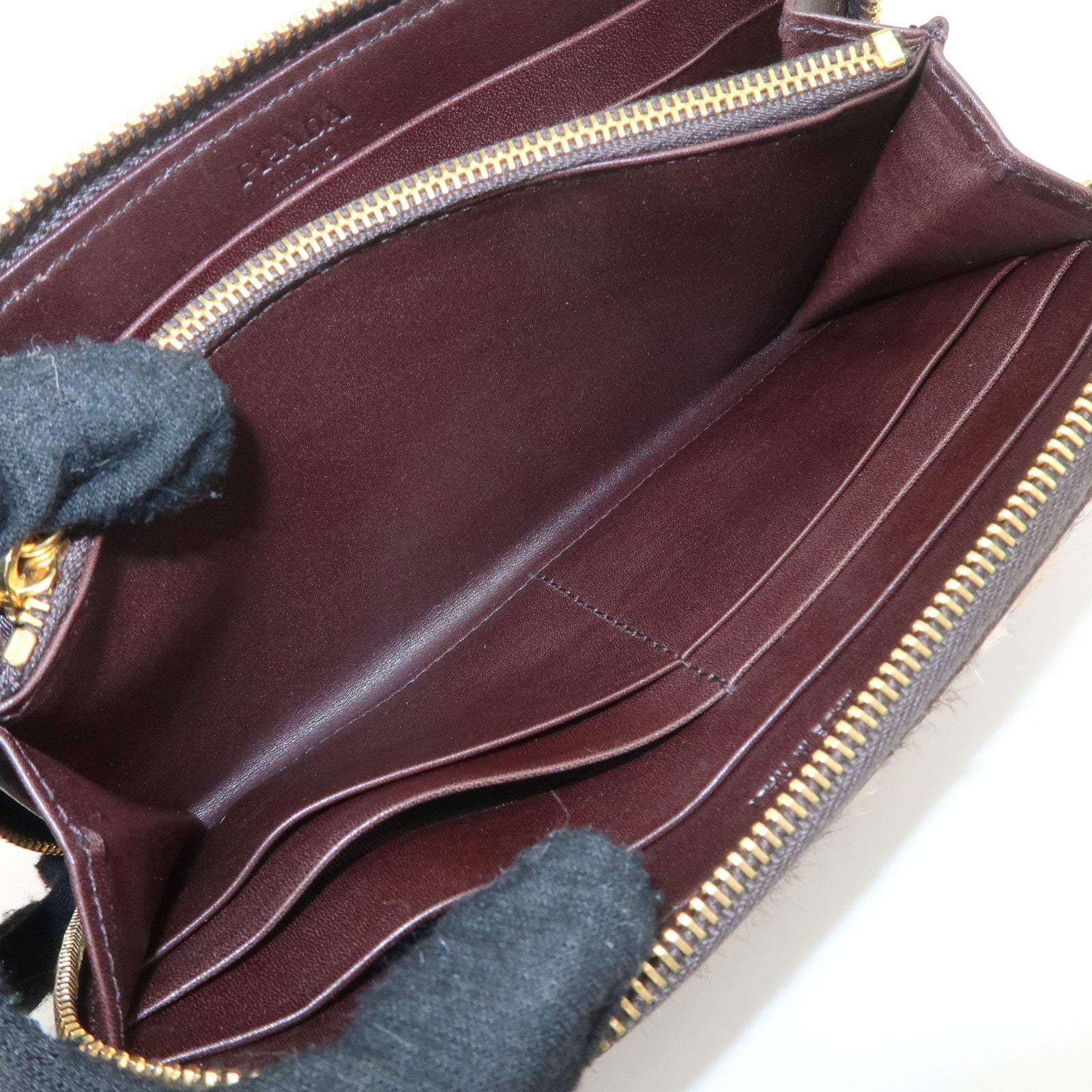 PRADA Leather Unborn Calf Round Zippy Wallet Leopard 1M0506 Used