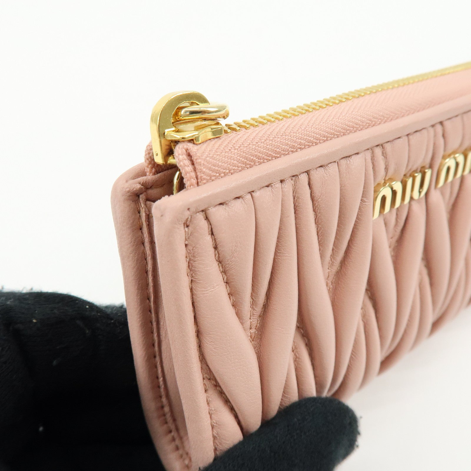MIU MIU Matelasse Nappa Leather Coin Case Card Case Pink