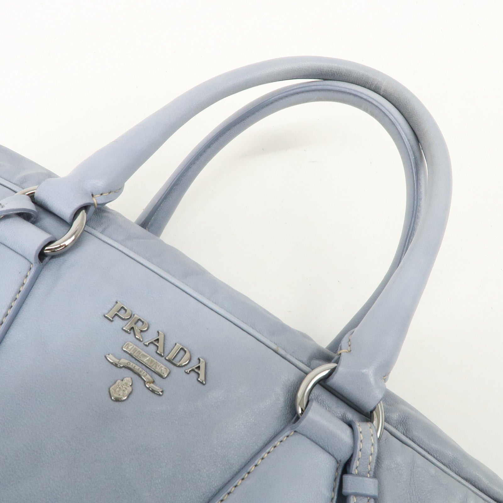 PRADA Logo Leather Shoulder Bag Hand Bag Blue BL094F Used