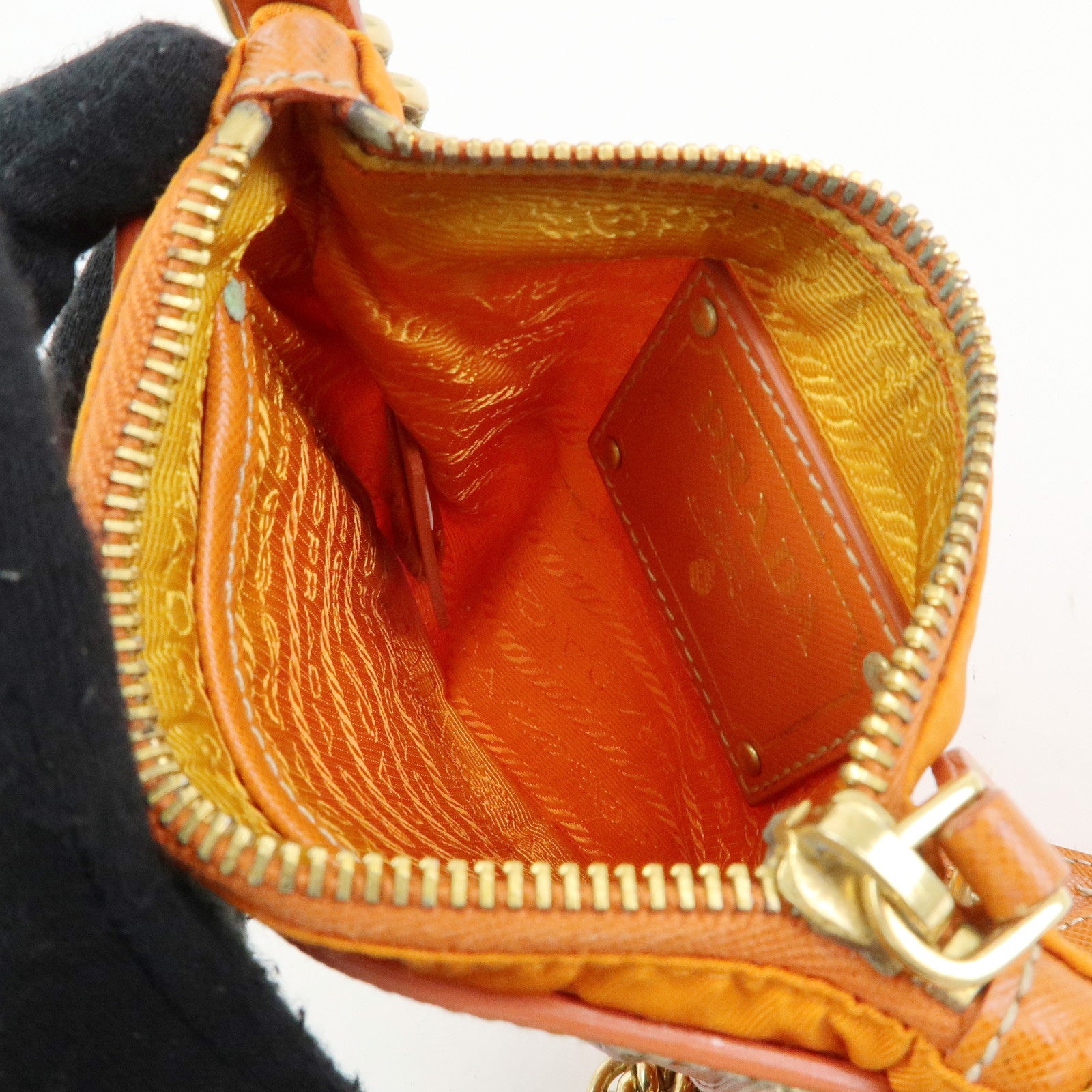 PRADA Nylon Leather Chain Shoulder Bag Crossbody Bag Papaya Orange