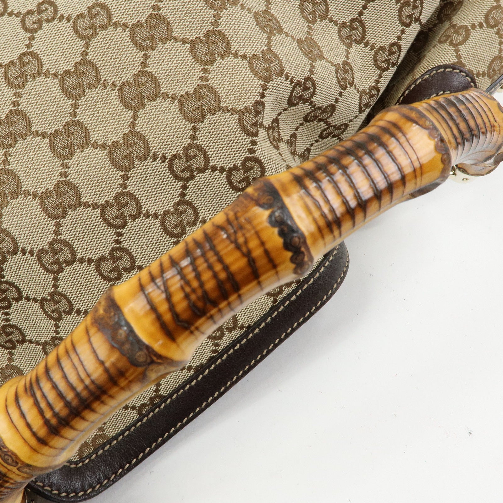 GUCCI Bamboo GG Canvas Leather 2Way Bag Hand Bag Beige Brown 169976