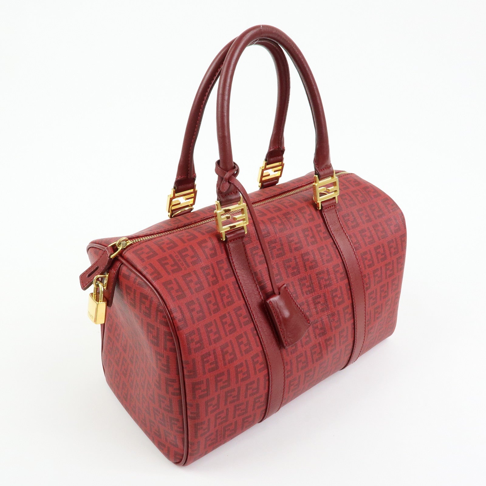 FENDI Zucchino PVC Leather Boston Bag Hand Bag Red 8BL098