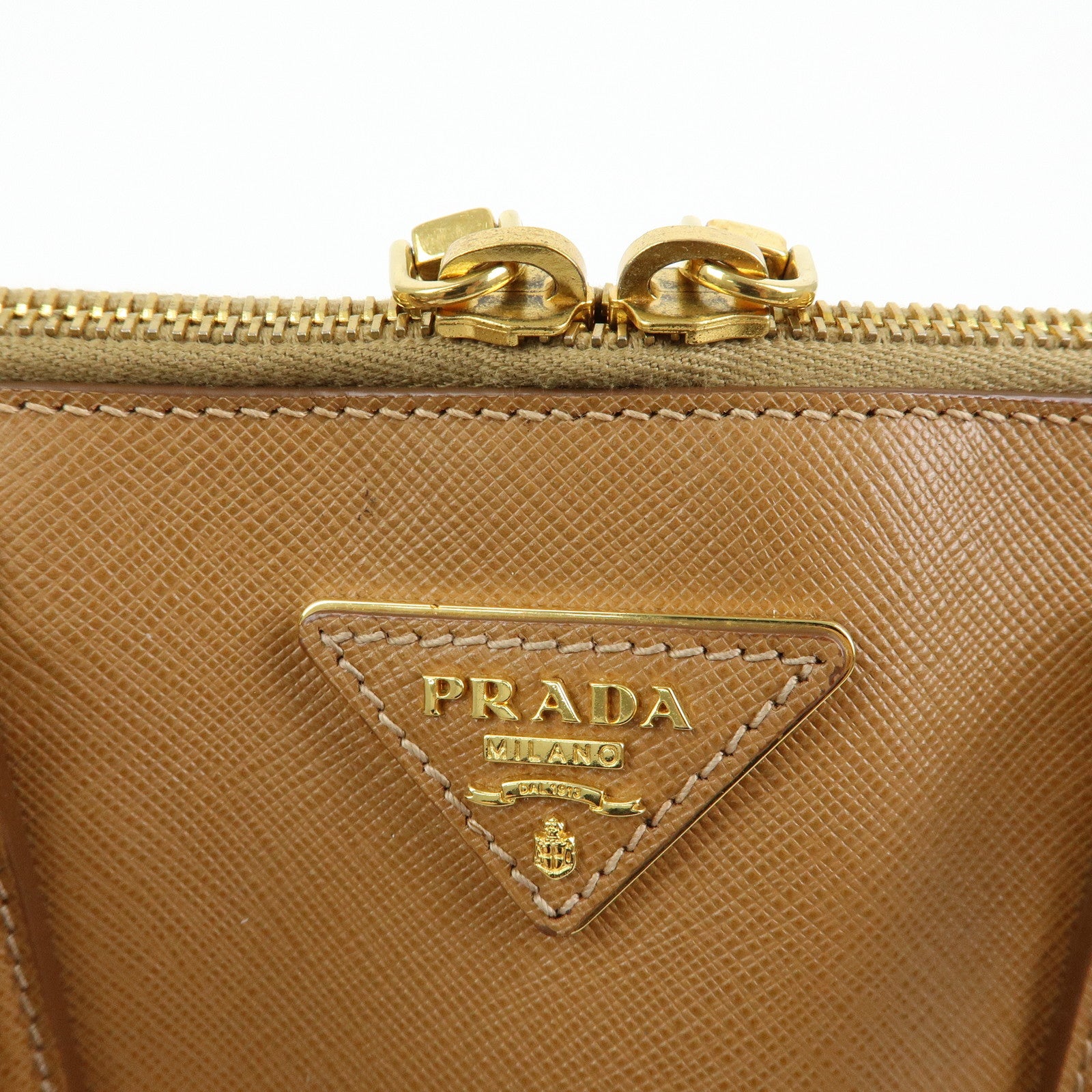 PRADA Triangle Logo Saffiano Leather Hand Bag Camel BL0837