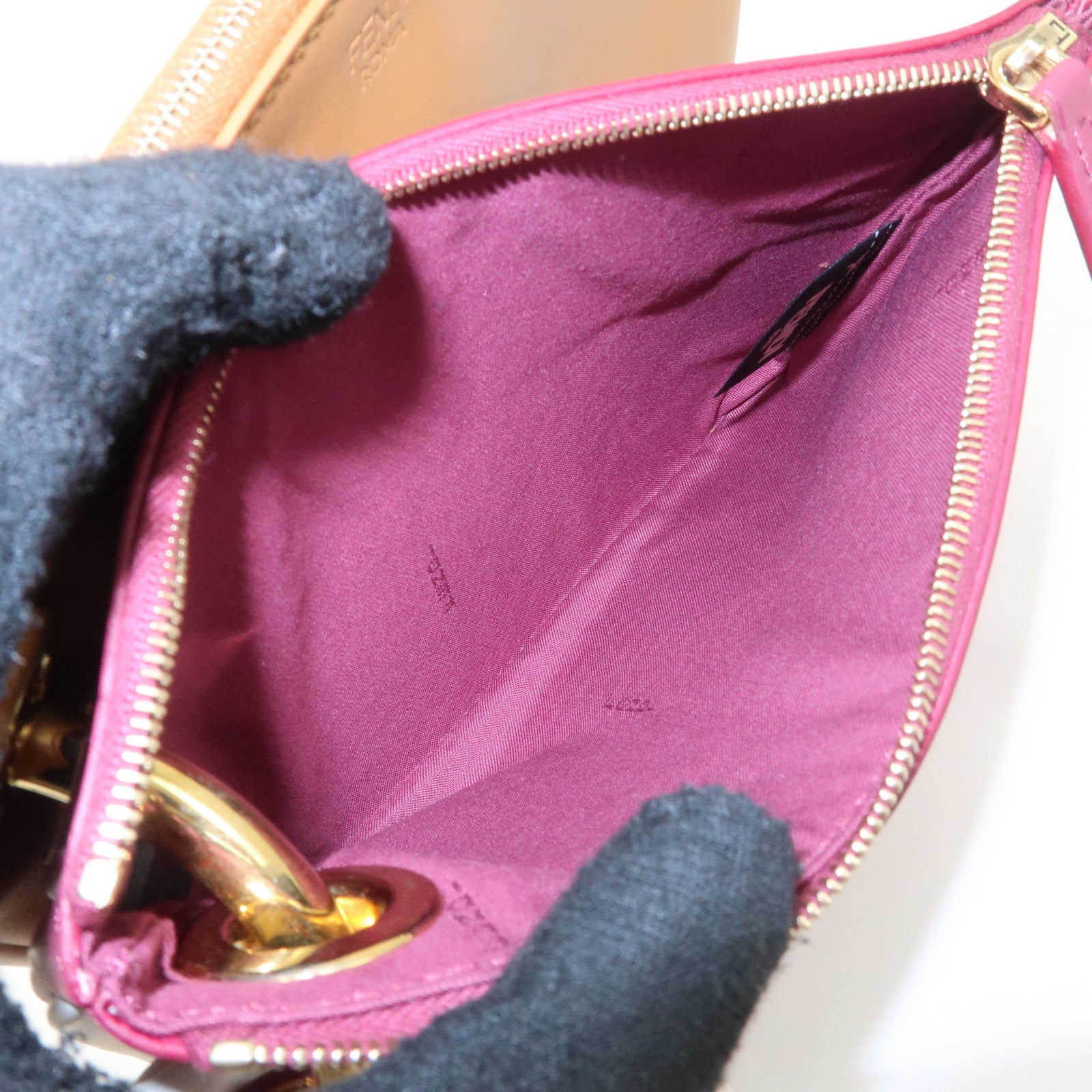 FENDI Leather Flower Studs Triplet Pouch Hand Bag 8BS001 Used