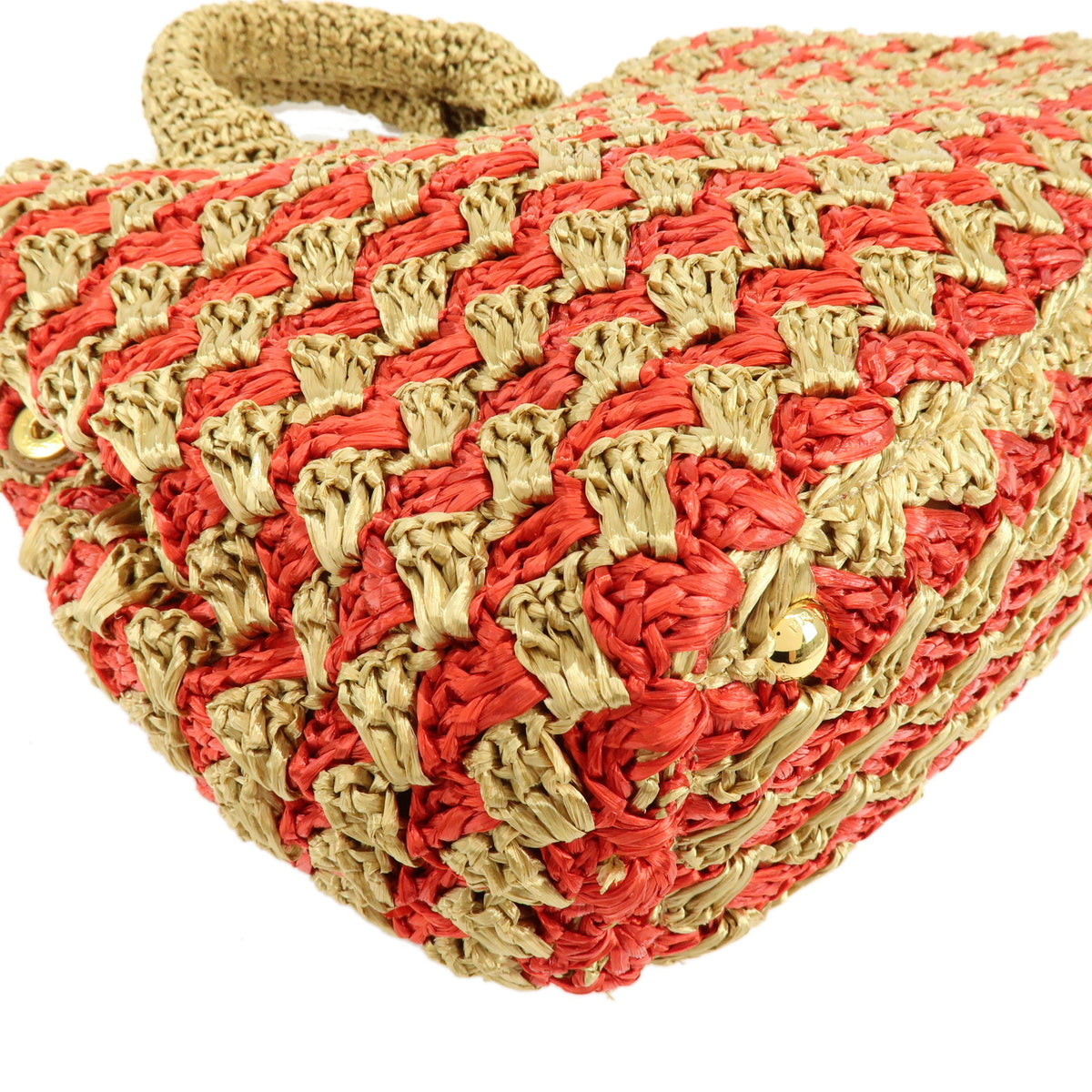 PRADA Canapa Triangle Logo Raffia Tote Bag Hand Bag Natural Red BN2303