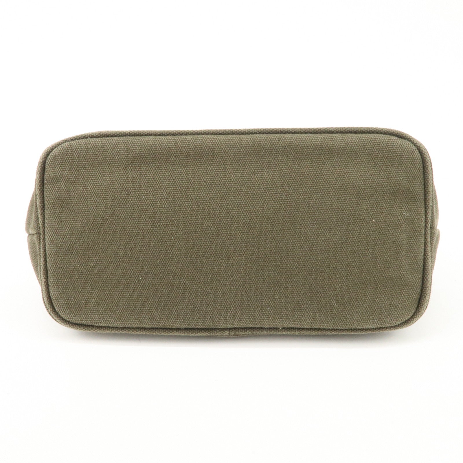 PRADA Triangle Logo Canvas Leather Cosmetic Pouch Khaki 1N1857 Used