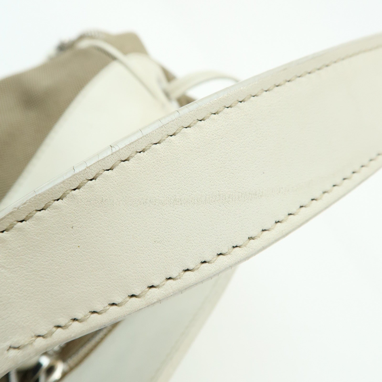 PRADA Triangle Logo Nylon Jacquard Leather Shoudler Bag Beige Ivory