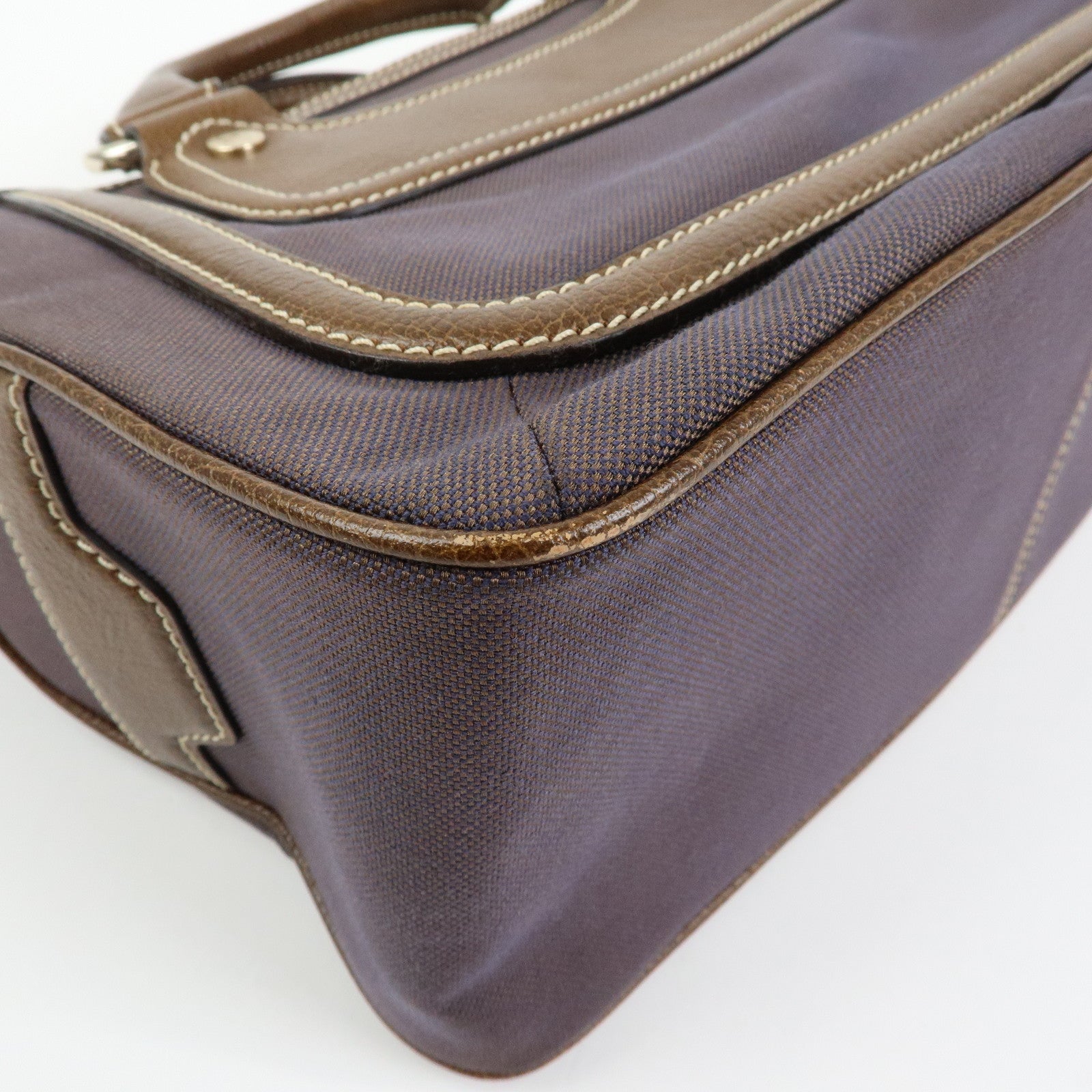 CELINE Boogie Bag Canvas Leather Hand Bag Tote Bag Brown