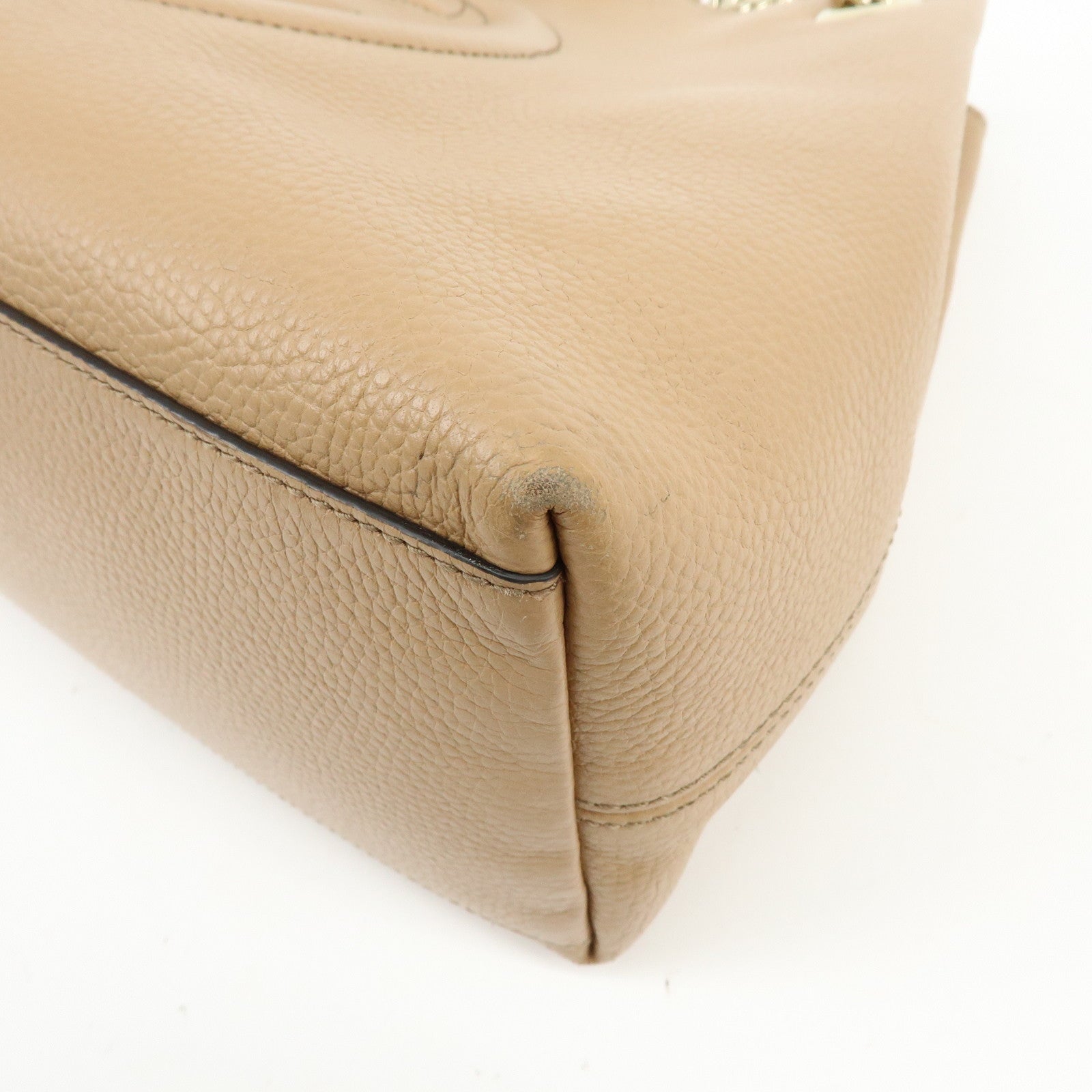 GUCCI SOHO Interlocking G Leather Chain Shoulder Bag Beige 536196