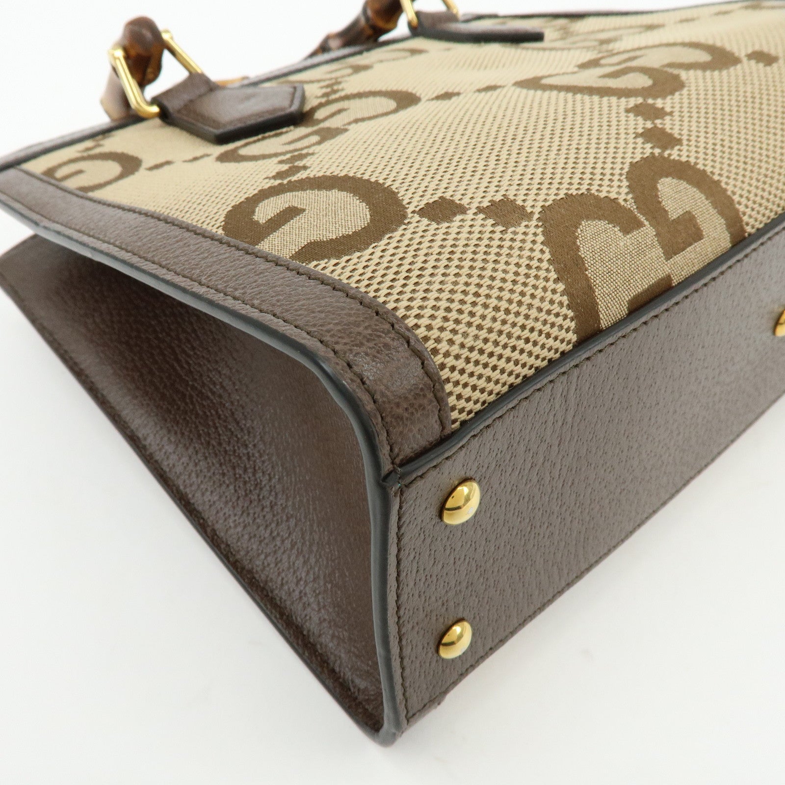GUCCI Bamboo Double G Diana Jumbo GG Canvas 2Way Bag Tote Bag 660195
