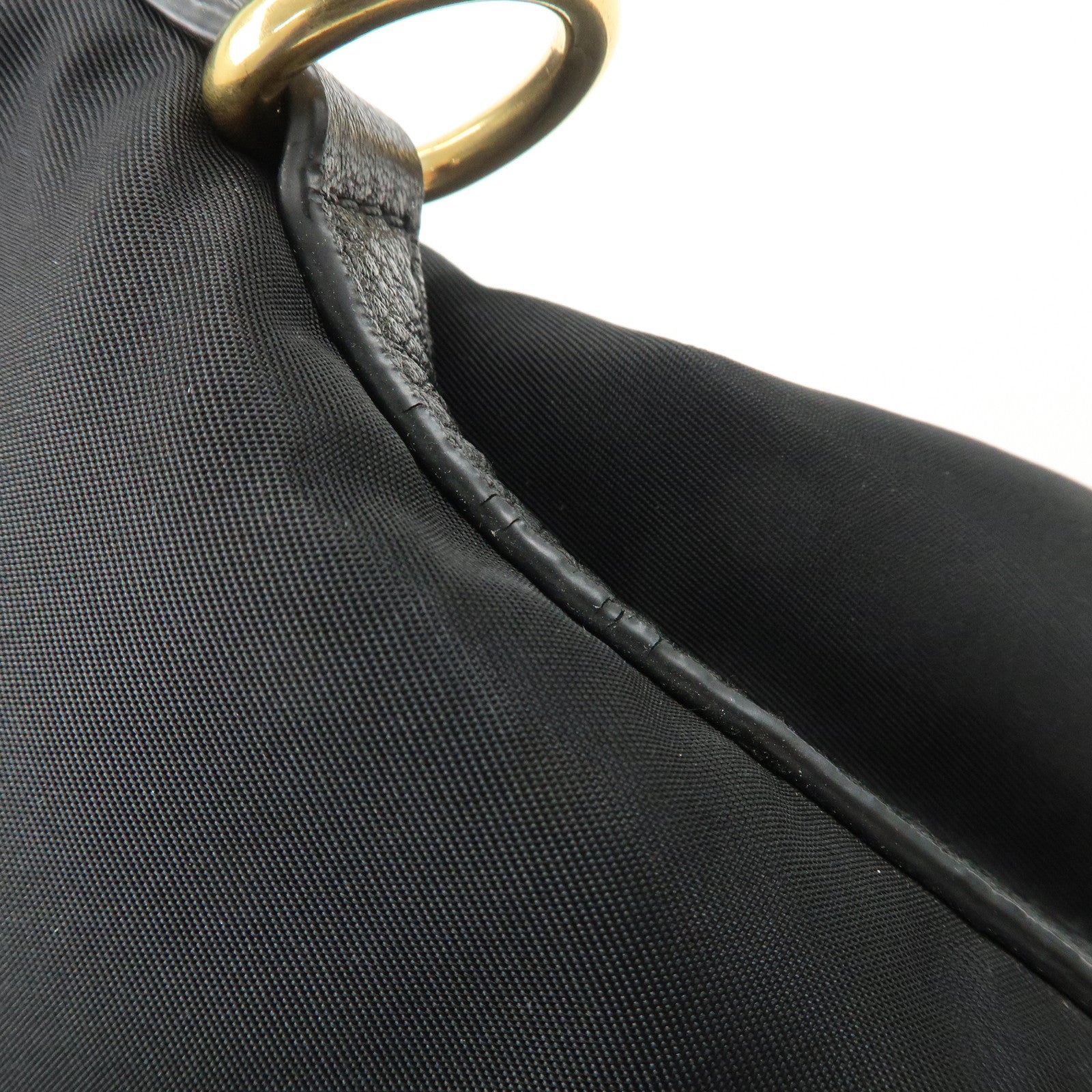 PRADA Logo Nylon Leather 2way Tote Bag Hand Bag Black Gold Hardware Used