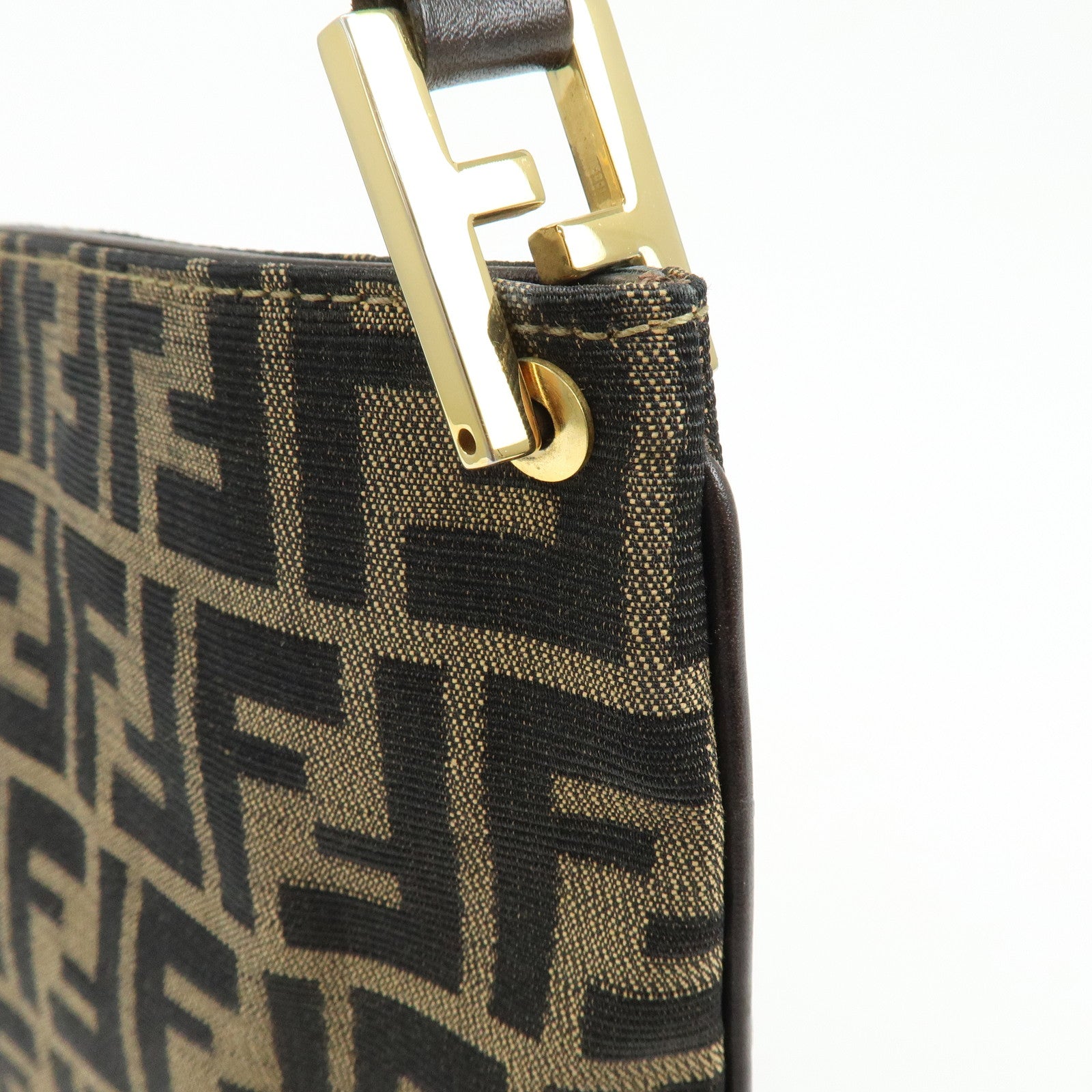 FENDI Zucca Jacquard Canvas Leather Shoulder Bag Brown Black