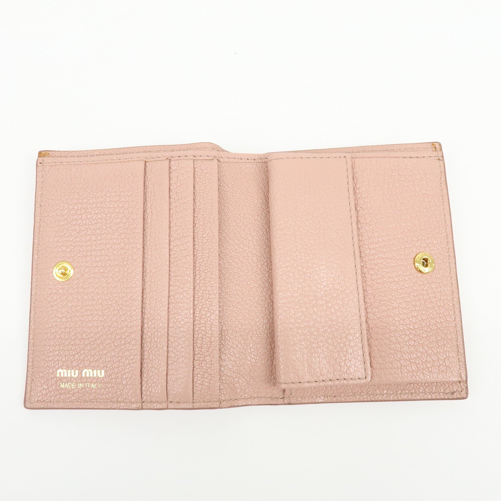 MIU MIU Logo Madras Leather Bi-fold Compact Wallet Pink