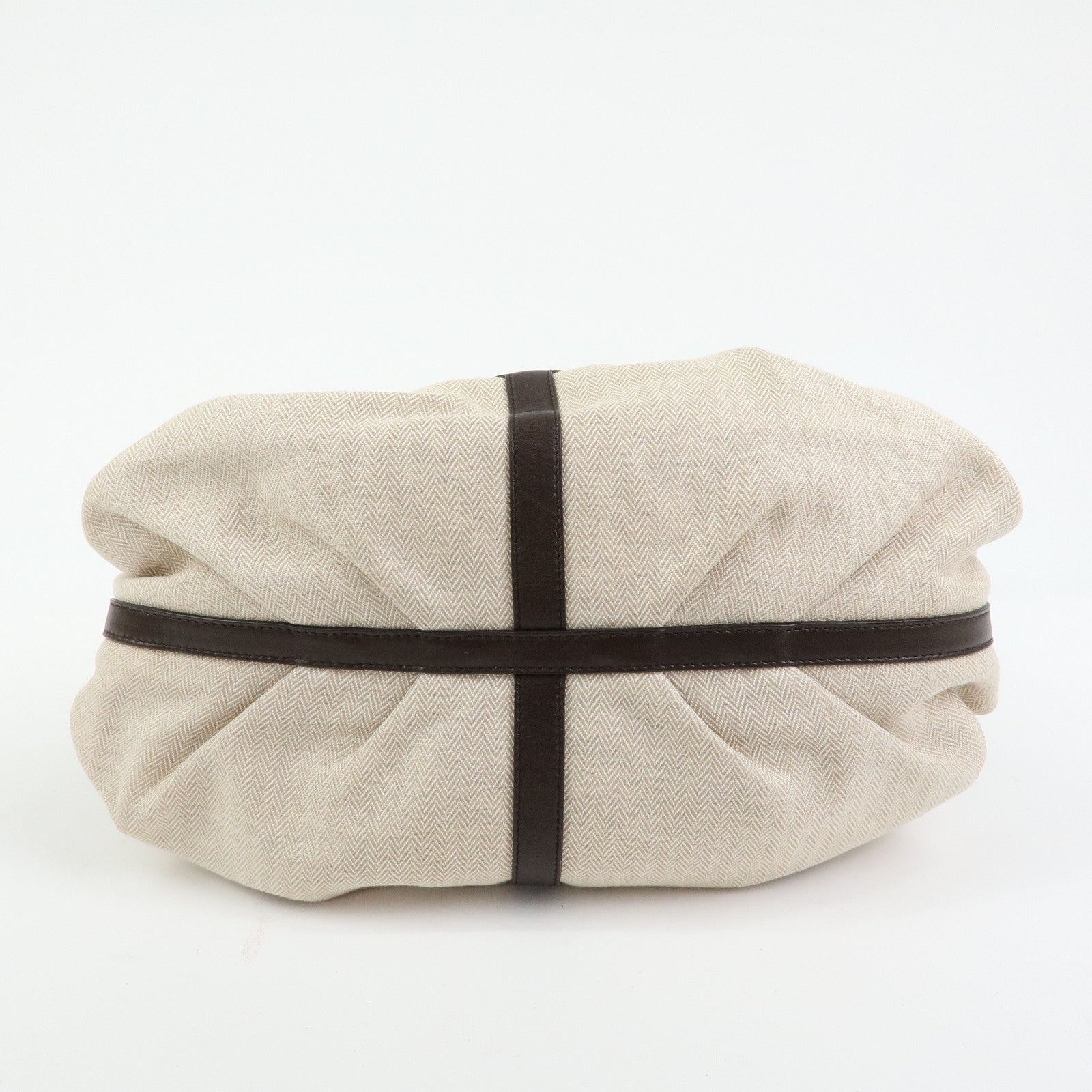 BVLGARI Chandra Canvas Leather 2Way Bag Hand Shoulder Bag Ivory Brown